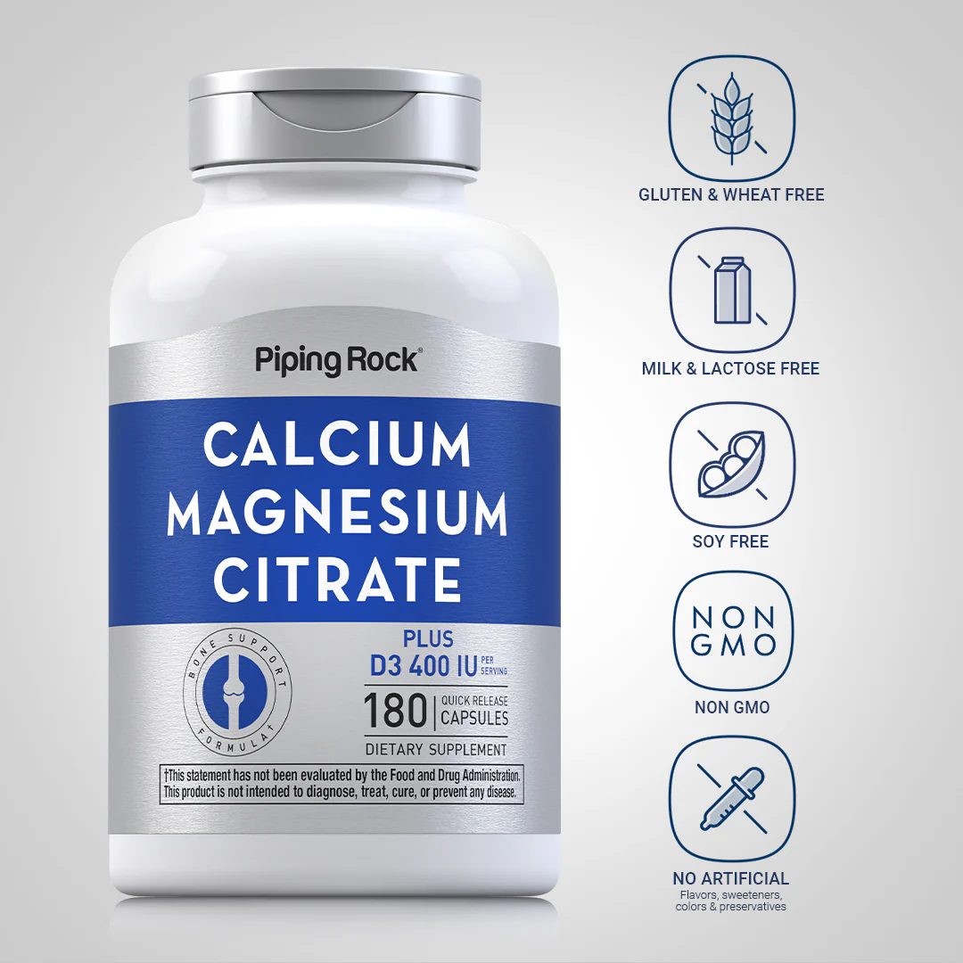 Calcium & Magnesium Citrate Plus D3 (Cal 300mg/Mag 150mg/D3 400IU) (per serving), 180 Quick Release Capsules, 2  Bottles - Image 5