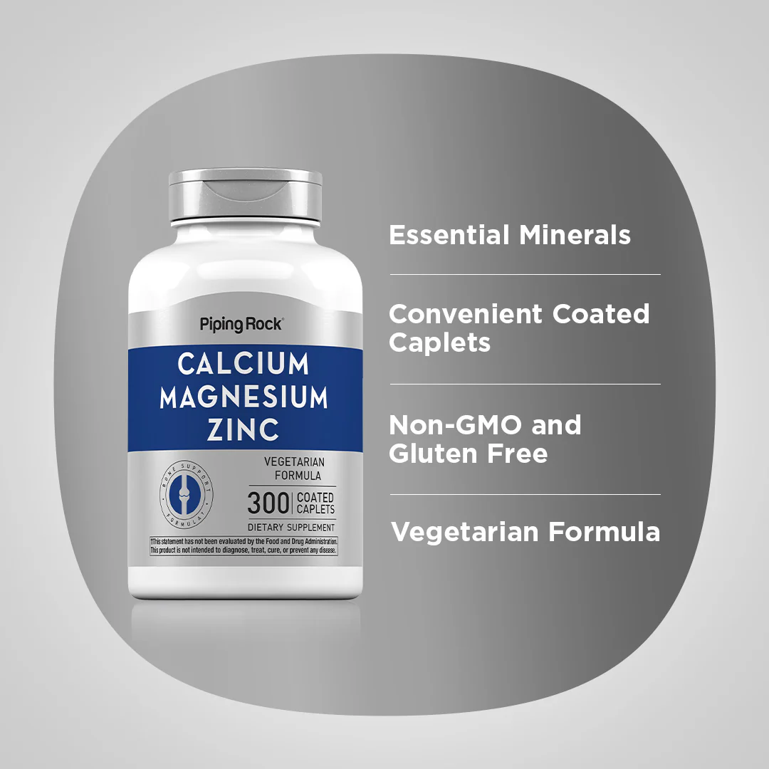Calcium Magnesium Zinc (Cal 1000mg/Mag 400mg/Zn 15mg) (per serving), 300 Coated Caplets - Image 4