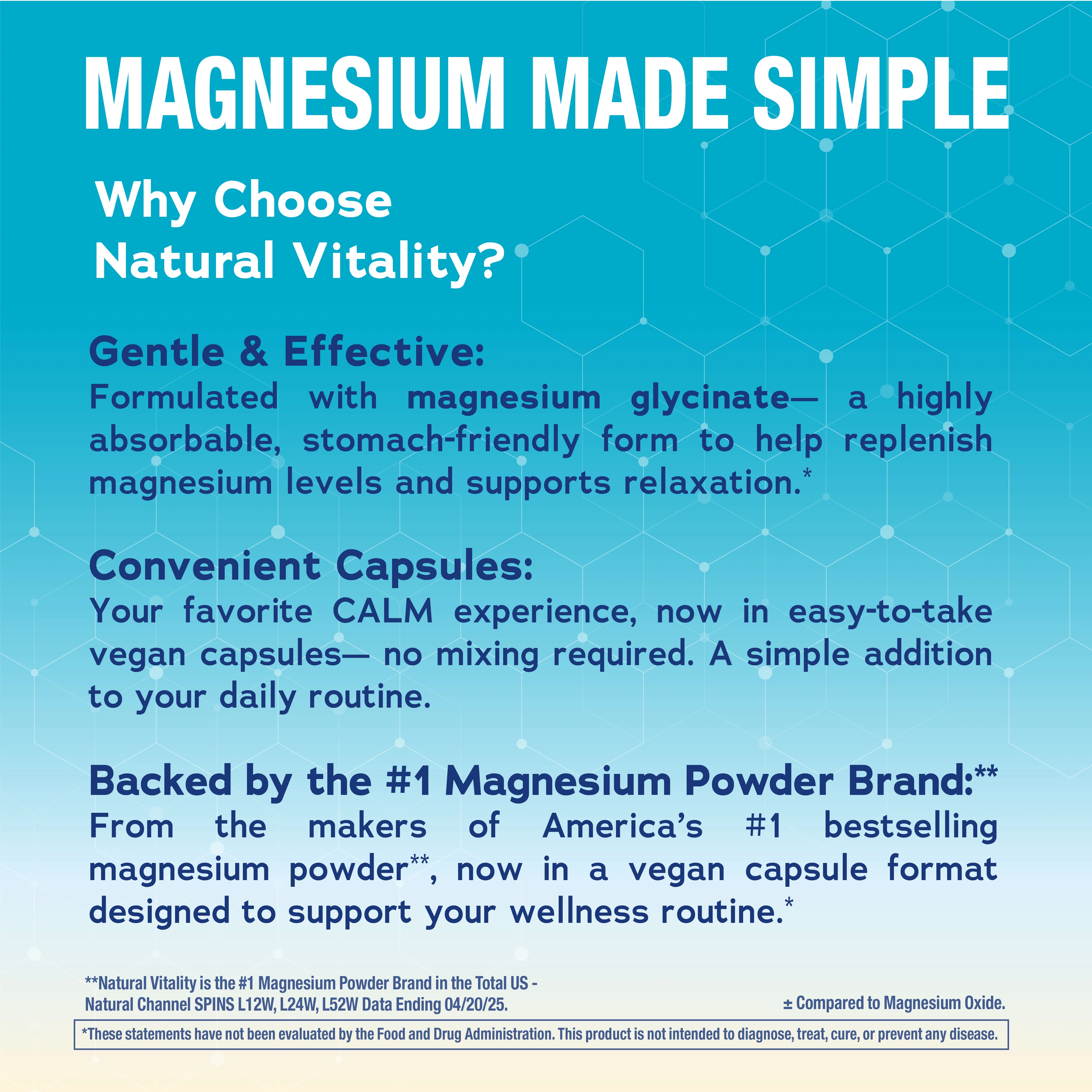 CALM Magnesium Glycinate, 325 mg, 180 Vegan Capsules - Image 7