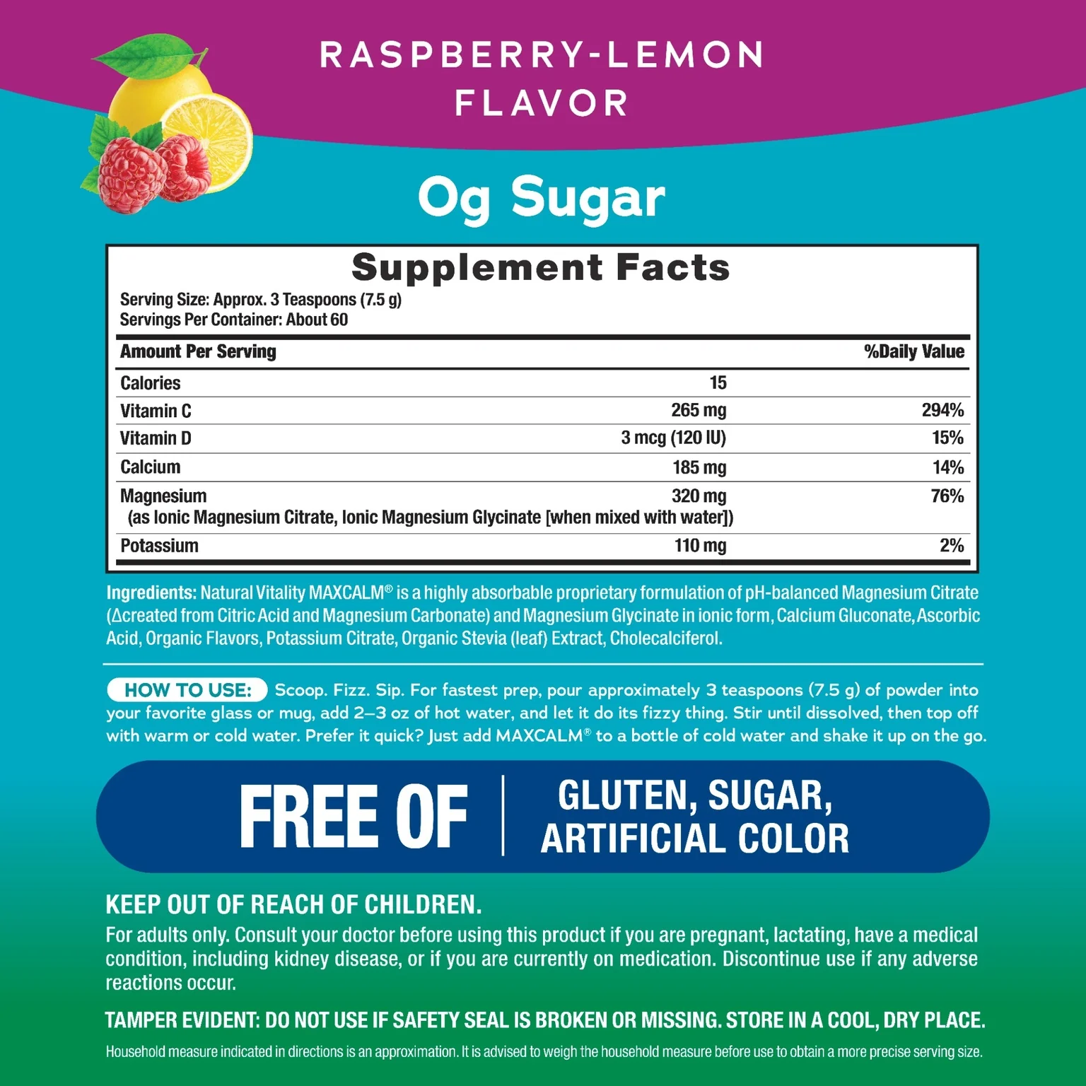 CALM plus Calcium Powder Raspberry-Lemon, 16 oz (454 g) - Image 3