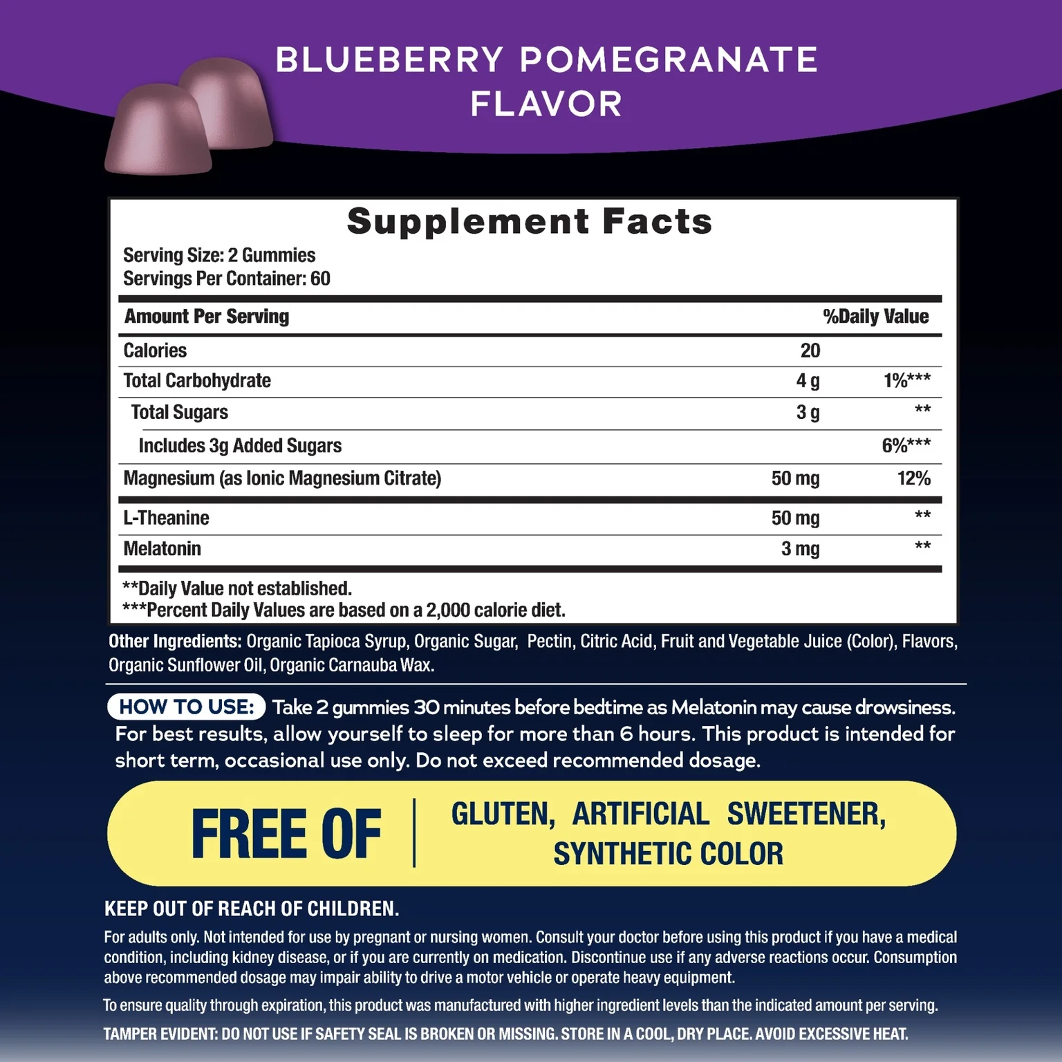 CALM Sleep with Melatonin Gummies Blueberry-Pomegranate Flavor, 120 Tasty Gummies - Image 2