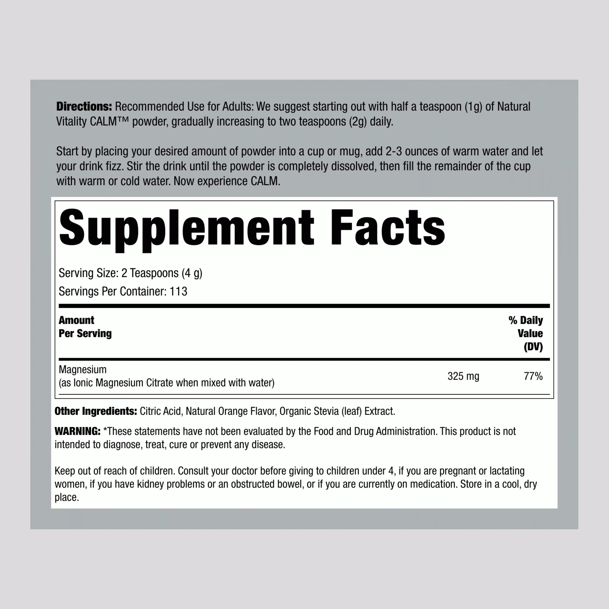 Calming Magnesium Citrate Powder Orange, 16 oz (453 g) - Image 2