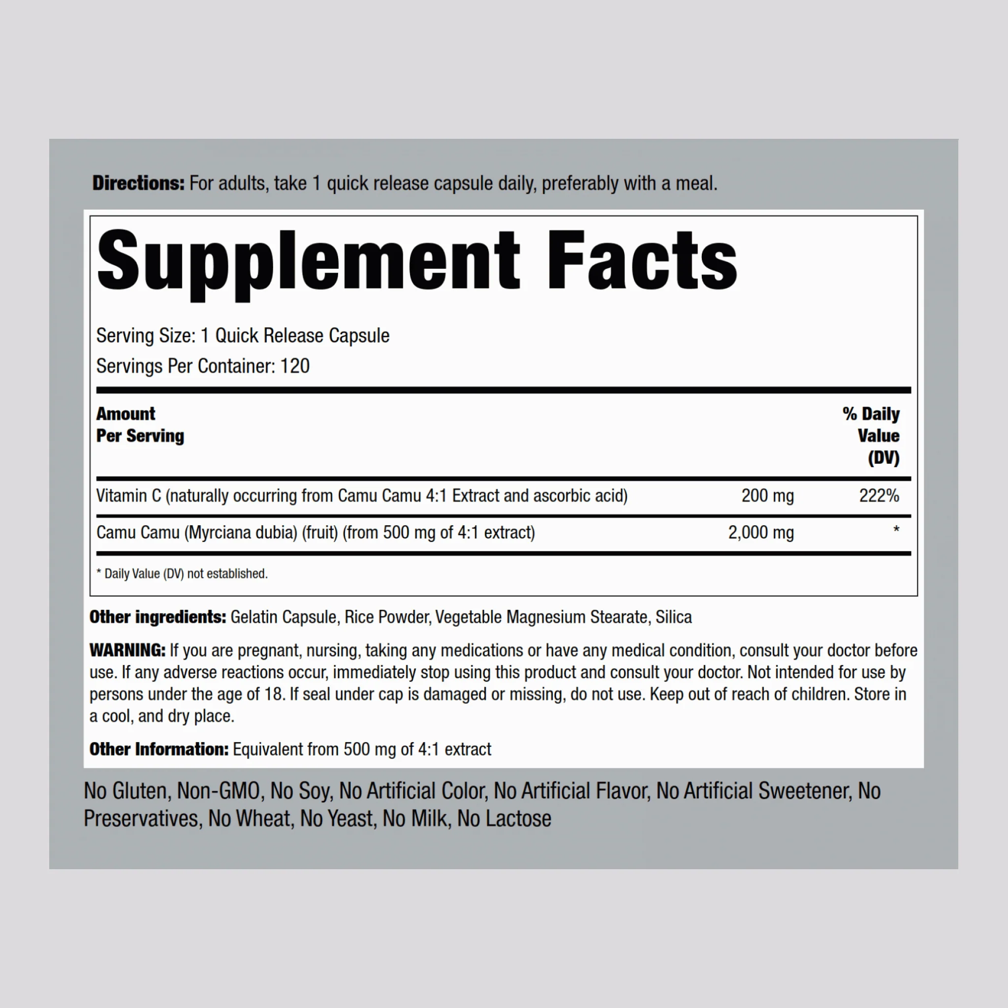 Camu Camu Extract, 2000 mg, 120 Quick Release Capsules - Image 2