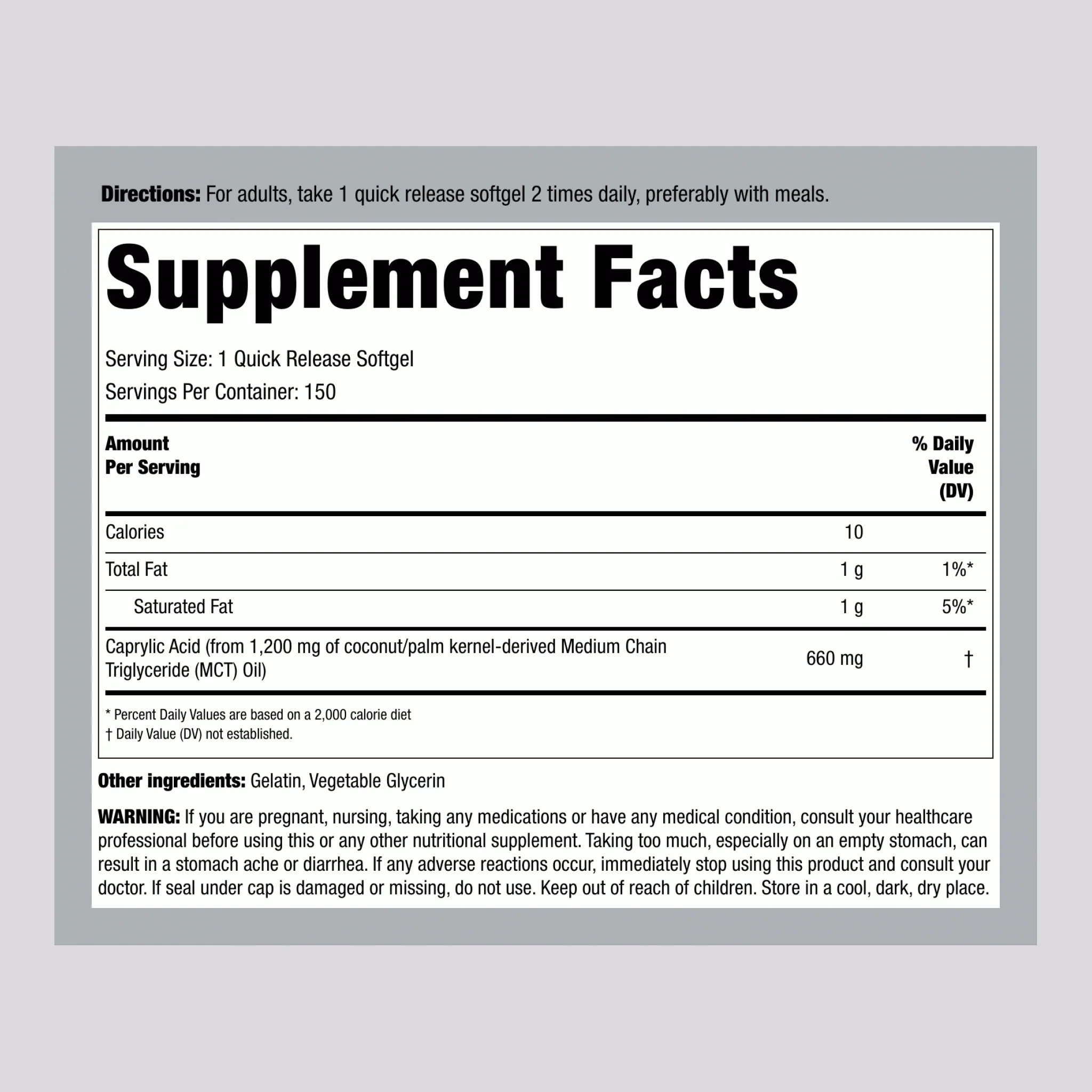Caprylic Acid, 1320 mg (per serving), 150 Softgels - Image 2
