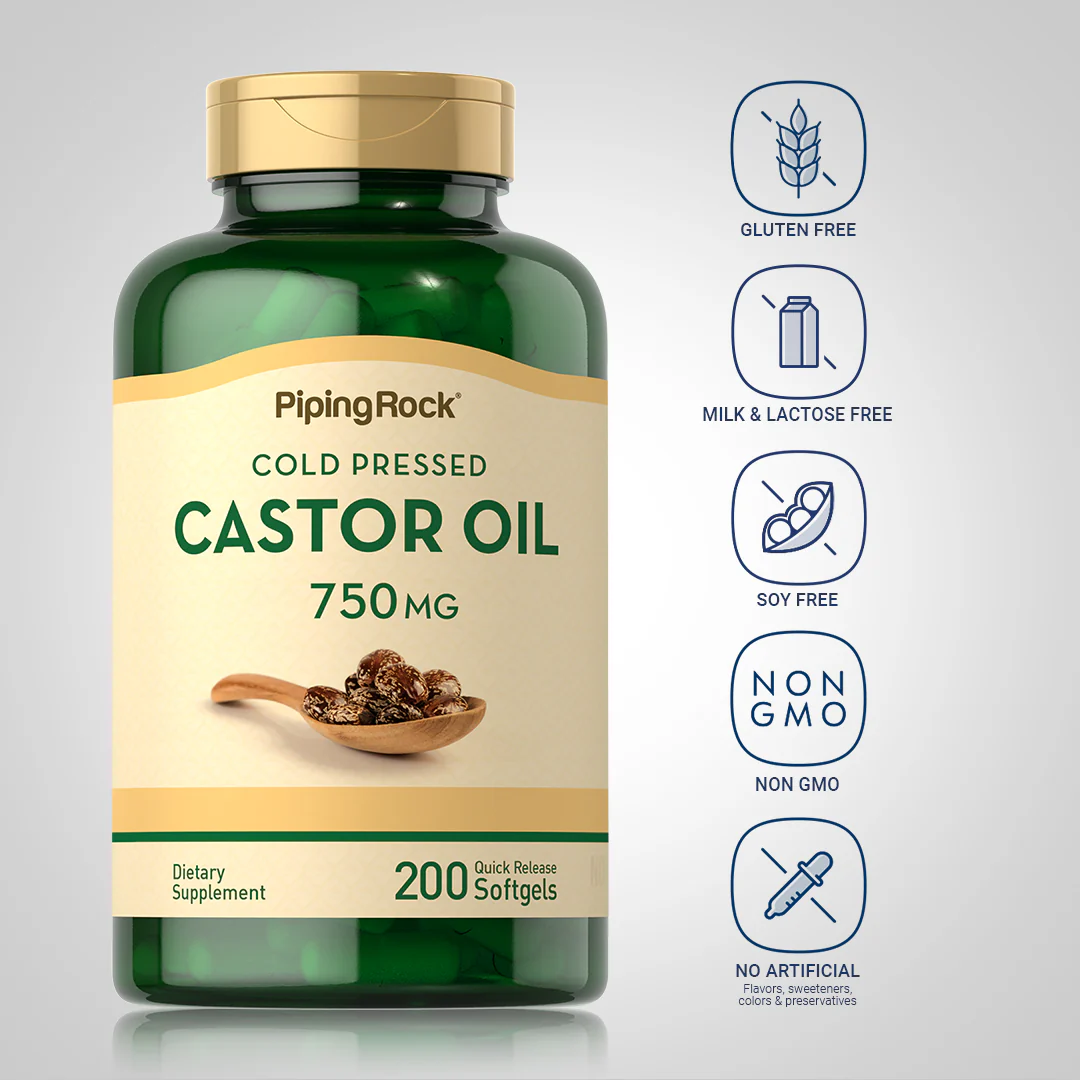 Castor Oil (Cold Pressed), 750 mg, 200 Quick Release Softgels, 2  Bottles - Image 6