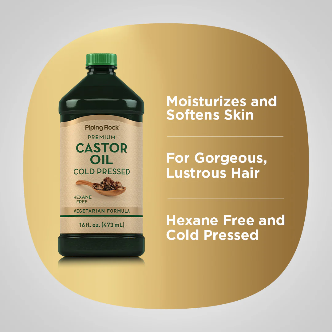 Castor Oil (Cold Pressed) Hexane Free, 16 fl oz (473 mL) Bottle - Image 3