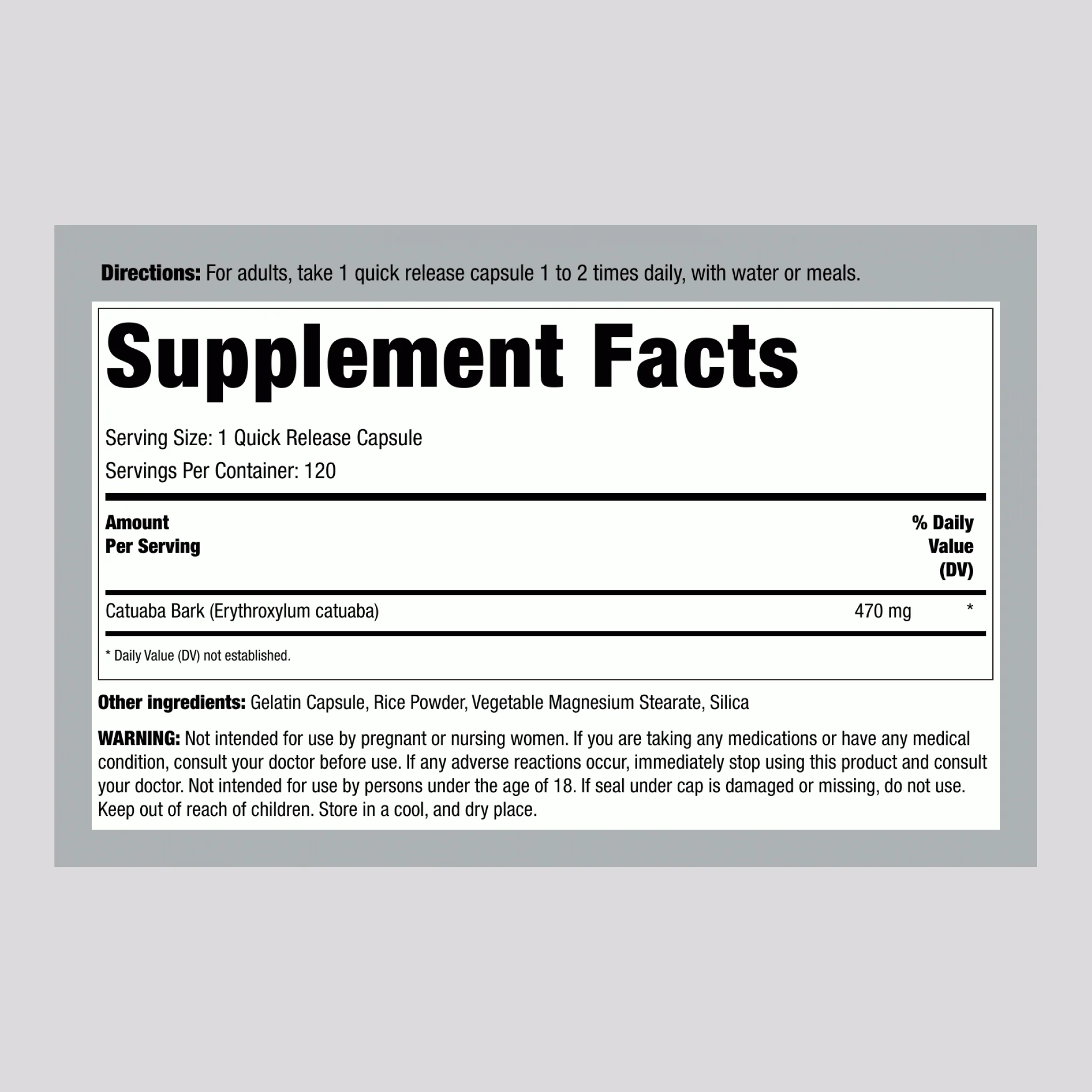 Catuaba Bark, 470 mg, 120 Quick Release Capsules - Image 2
