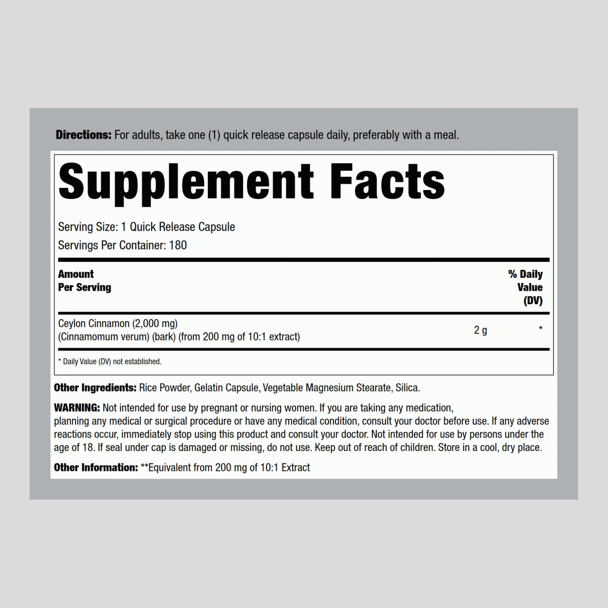 Ceylon Cinnamon Extract, 2000 mg, 180 Capsules - Image 2