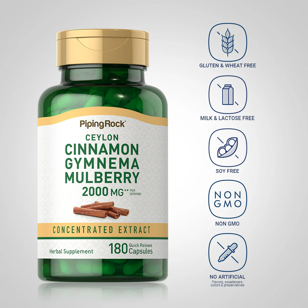 Ceylon Cinnamon Gymnema Mulberry Complex, 2000 mg (per serving), 180 Quick Release Capsules - Image 5