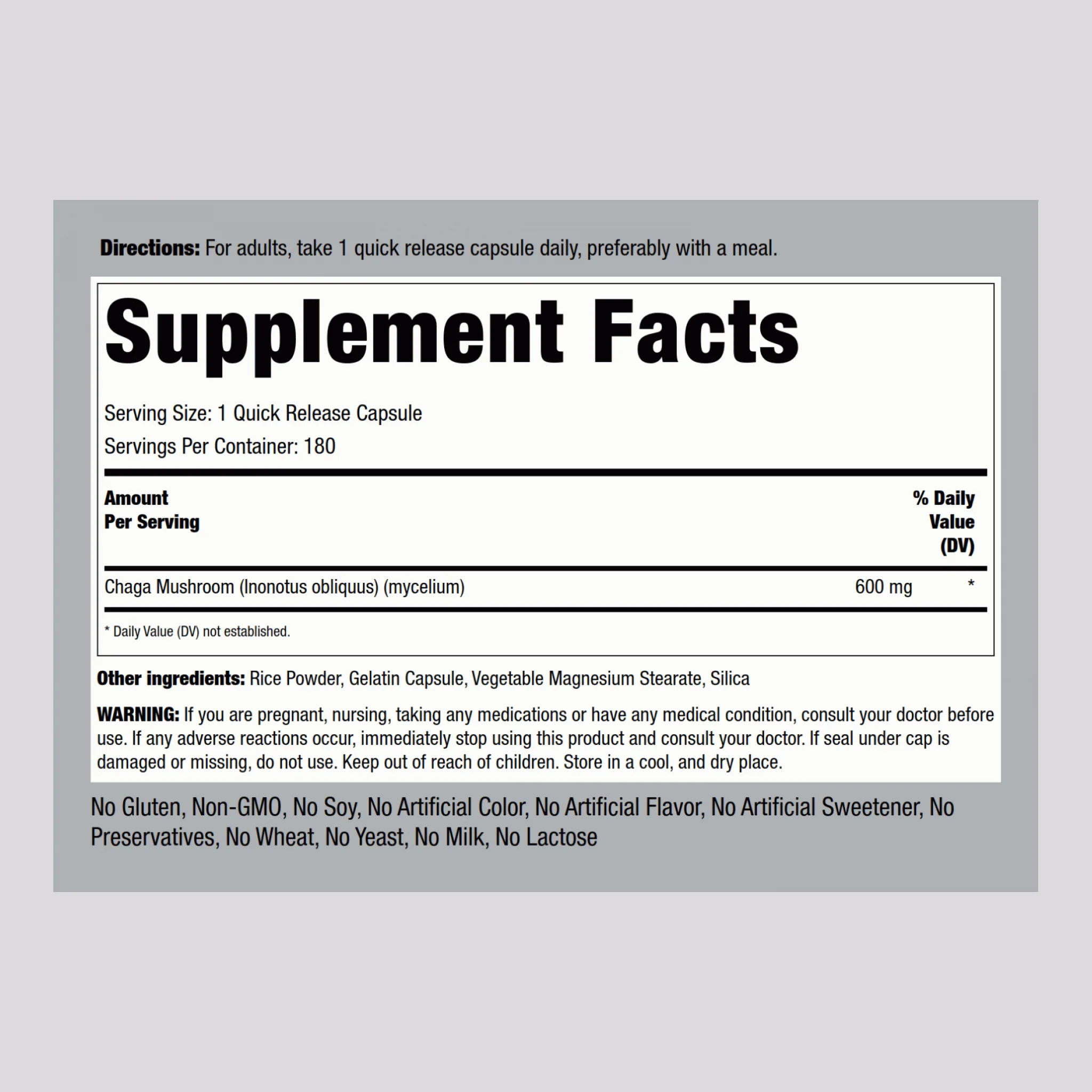 Chaga Mushroom, 600 mg, 180 Quick Release Capsules - Image 2