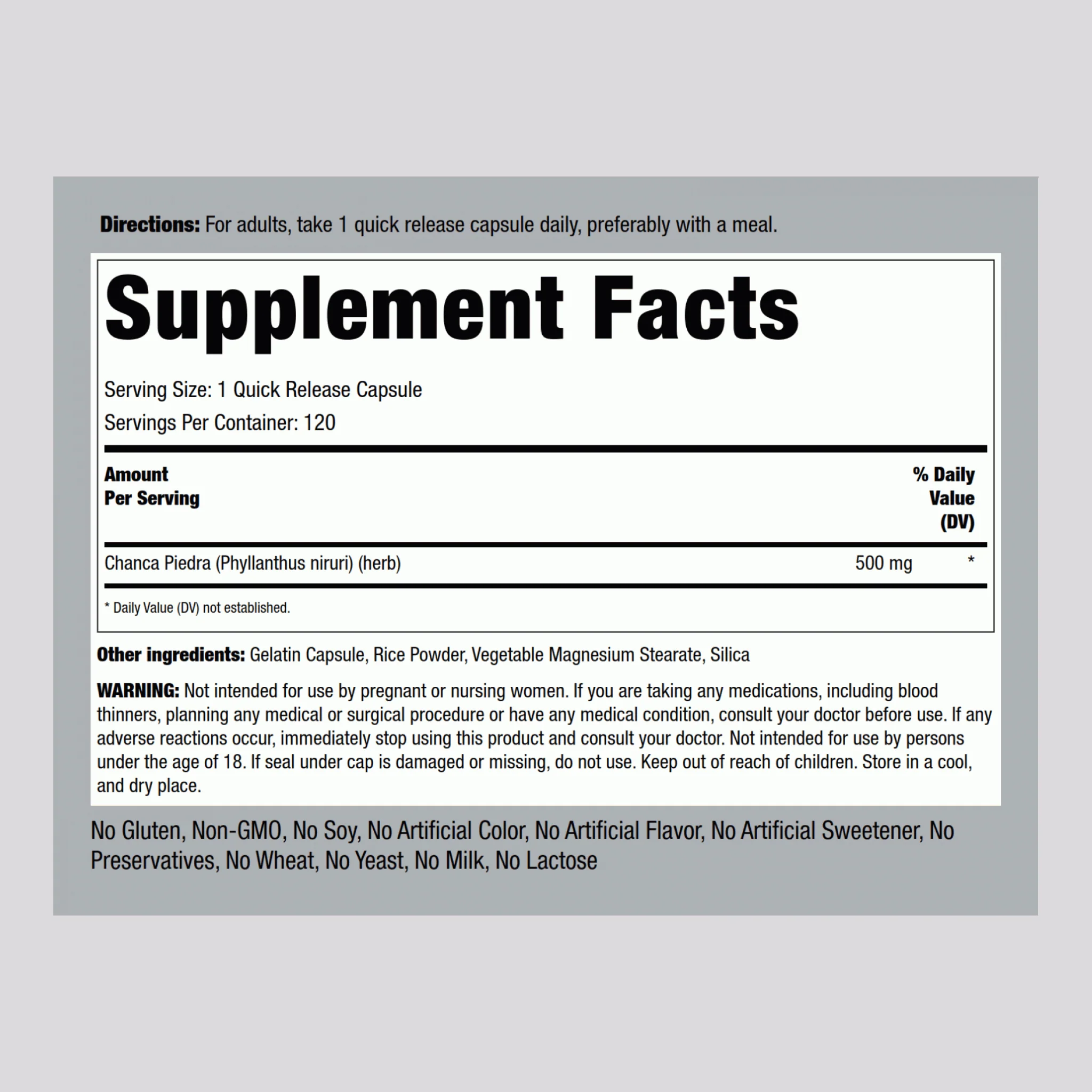 Chanca Piedra (Phyllanthus niruri), 500 mg, 120 Quick Release Capsules - Image 2