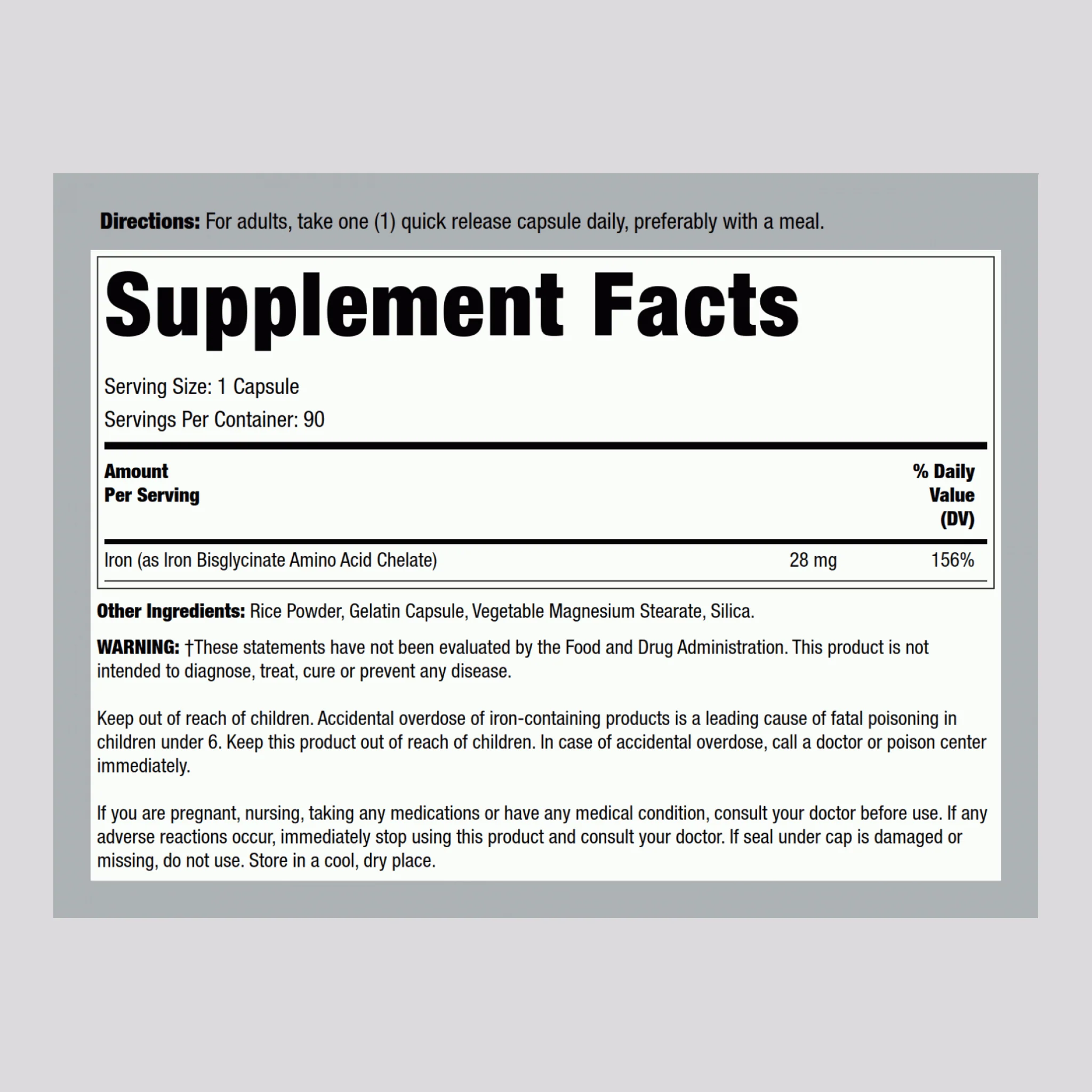Chelated Iron, 28 mg, 90 Quick Release Capsules - Image 2