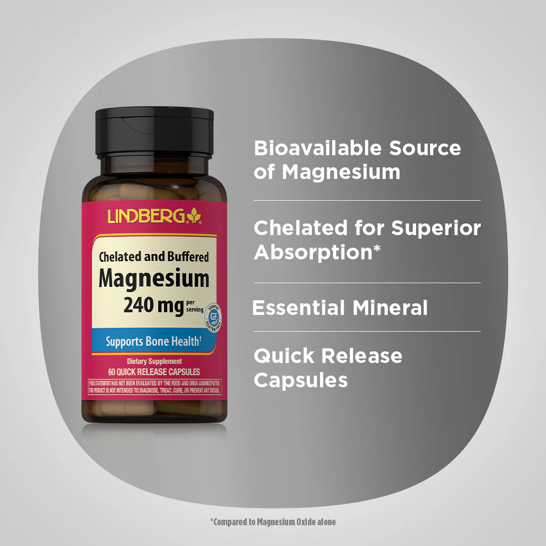 Chelated Magnesium, 240 mg (per serving), 60 Quick Release Capsules - Image 8