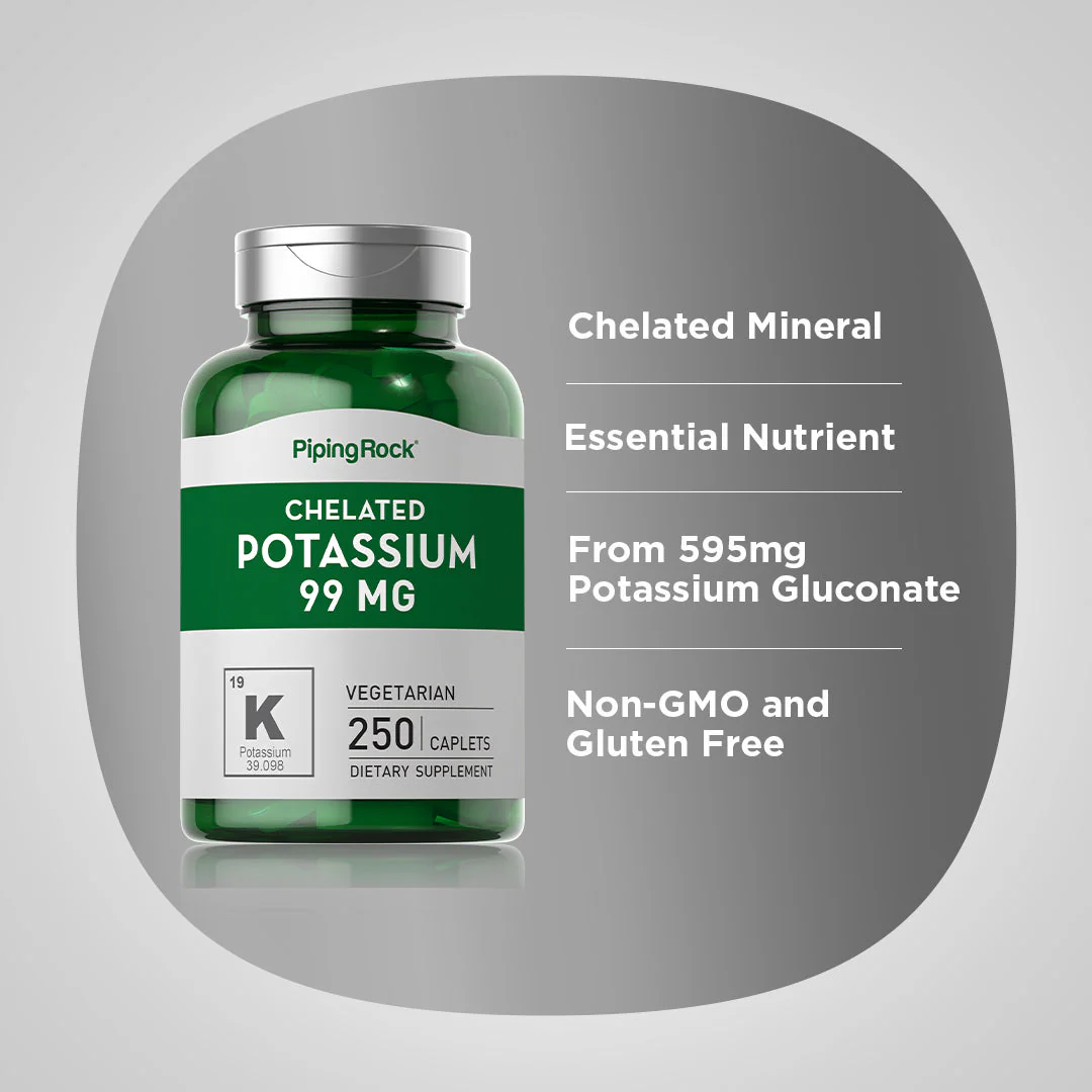 Chelated Potassium (Gluconate), 99 mg, 250 Vegetarian Caplets, 2  Bottles - Image 4