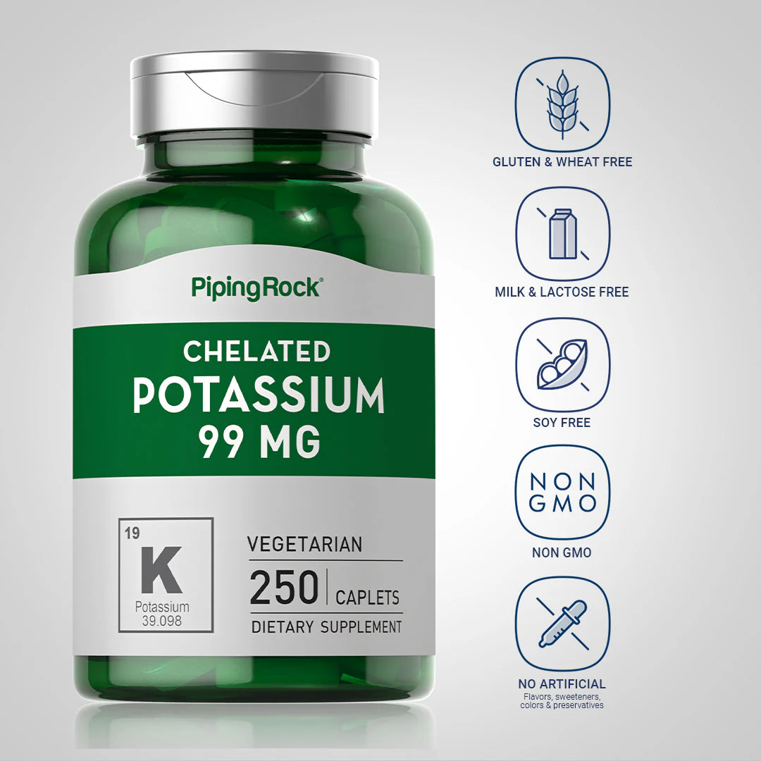Chelated Potassium (Gluconate), 99 mg, 250 Vegetarian Caplets, 2  Bottles - Image 5