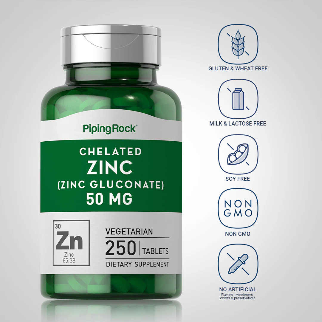 Chelated Zinc (Gluconate), 50 mg, 250 Vegetarian Tablets - Image 5