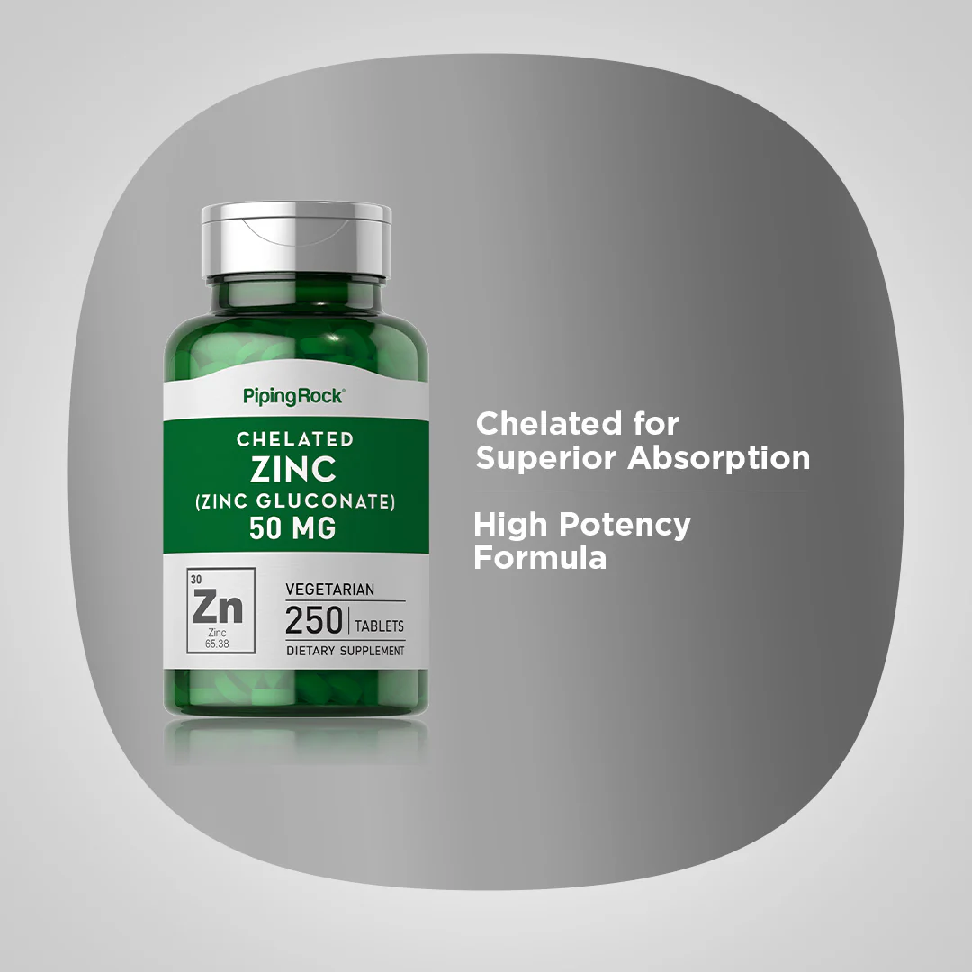 Chelated Zinc (Gluconate), 50 mg, 250 Vegetarian Tablets, 2  Bottles - Image 4