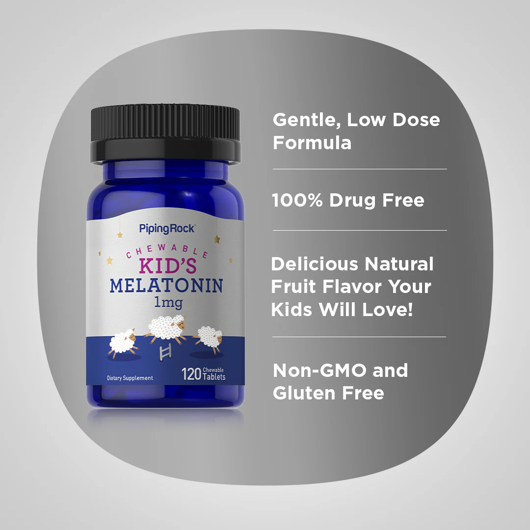 Chewable Kid's Melatonin, 1 mg, 120 Chewable Tablets, 2  Bottles - Image 4