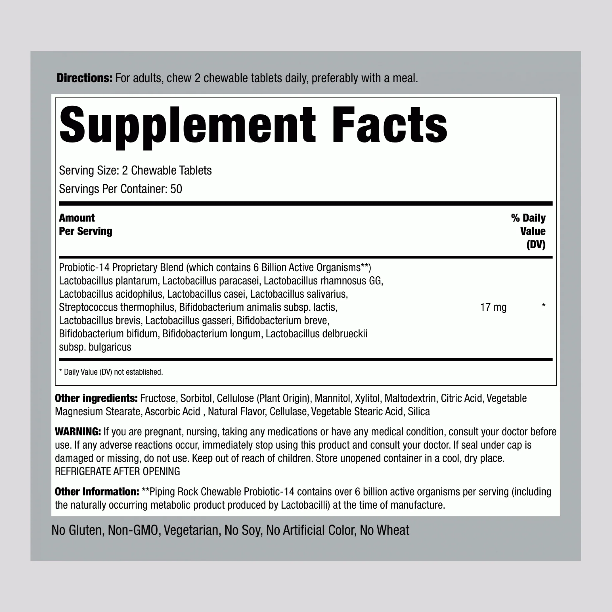 Chewable Probiotic 14 Strains 6 Billion Organisms (Berry), 100 Chewable Tablets - Image 2