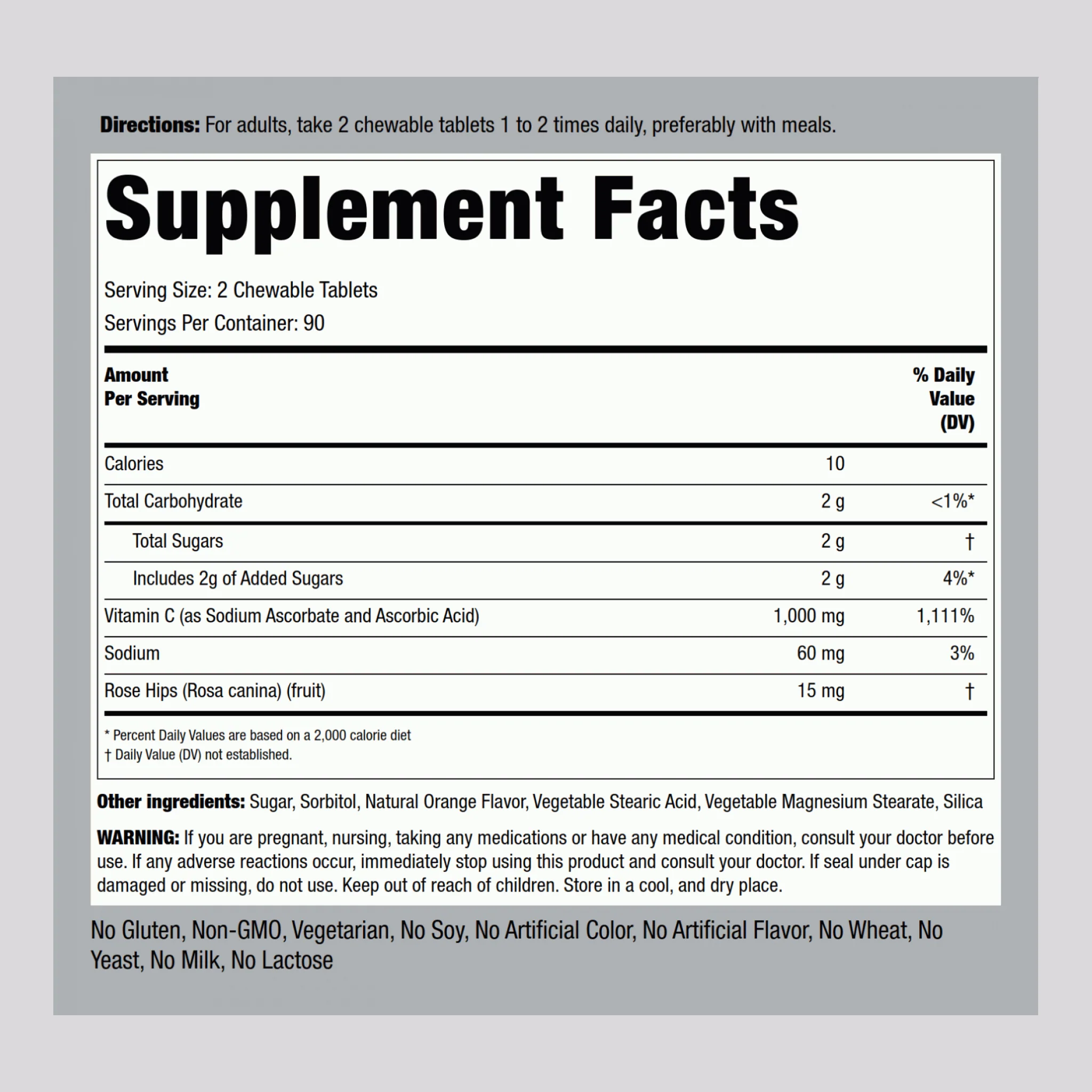 Chewable Vitamin C (Natural Orange), 1000 mg (per serving), 180 Chewable Tablets, 2  Bottles - Image 2