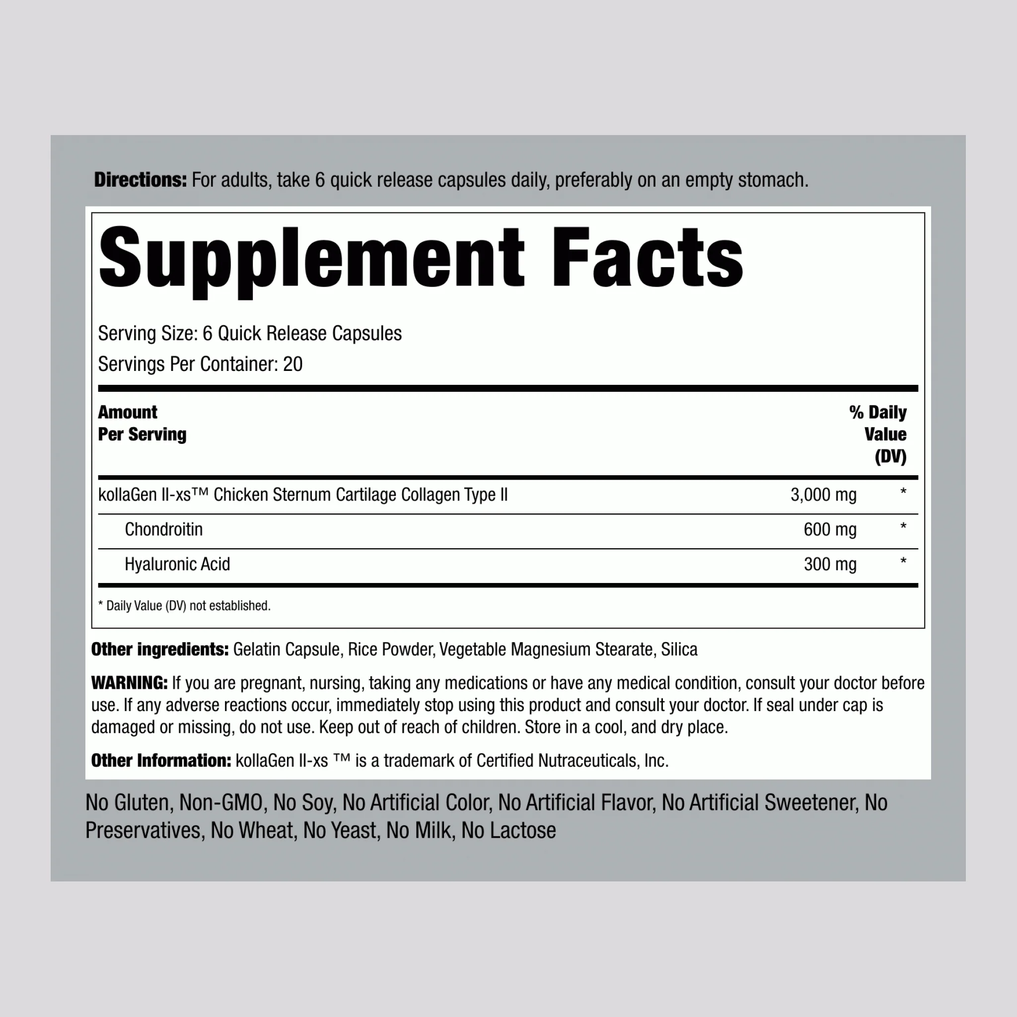 Chicken Sternum Collagen Type II, 3000 mg (per serving), 120 Quick Release Capsules, 2  Bottles - Image 2