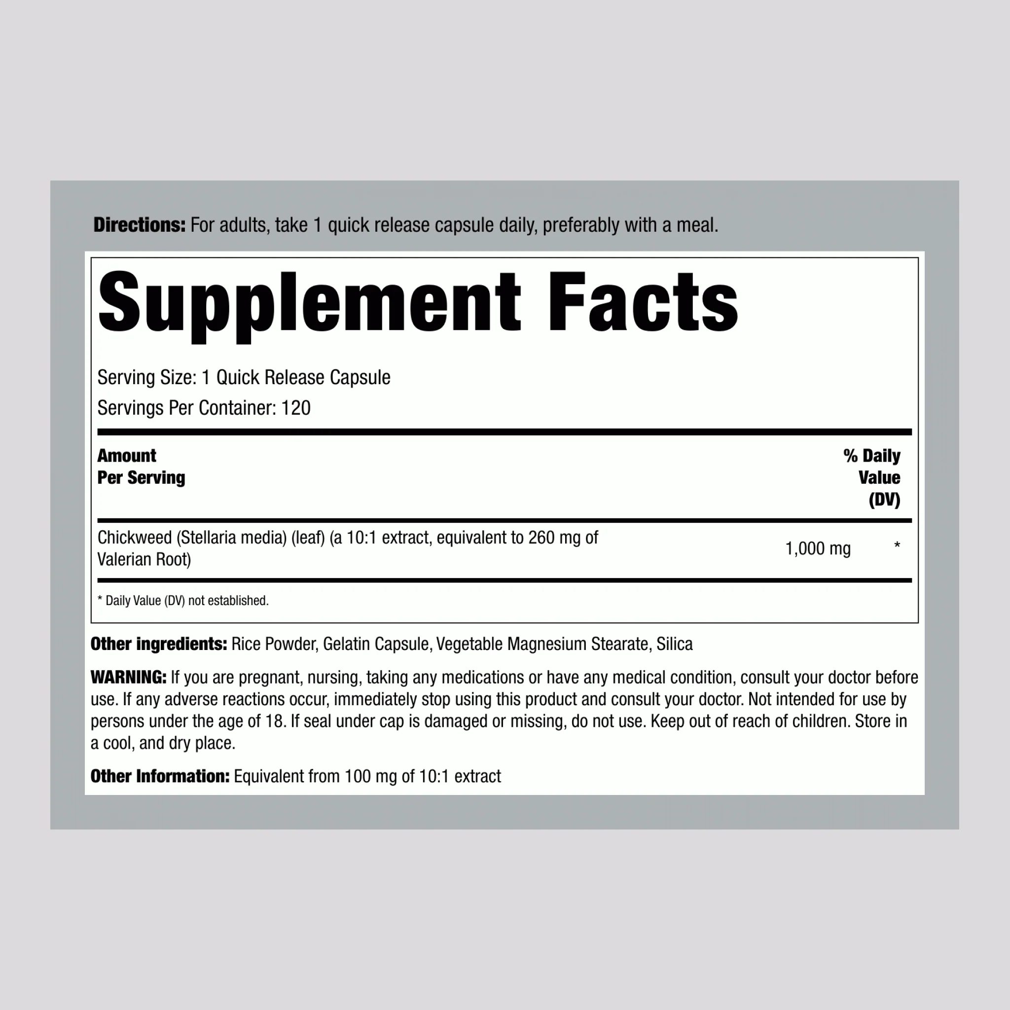 Chickweed, 1000 mg, 120 Quick Release Capsules - Image 2