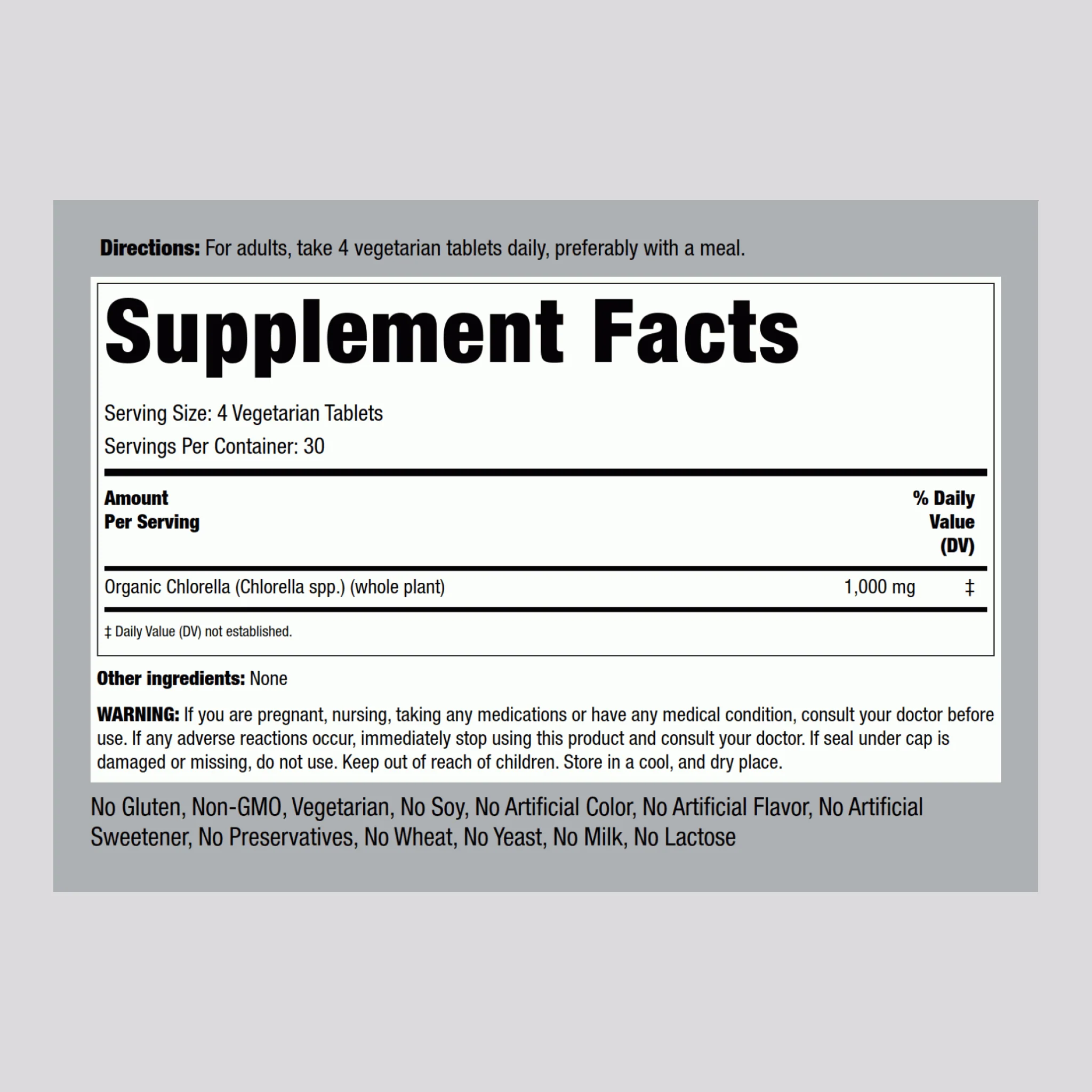 Chlorella (Organic), 1000 mg (per serving), 120 Vegetarian Tablets - Image 2