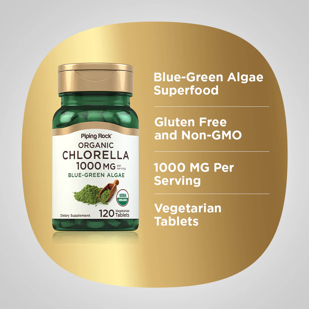 Chlorella (Organic), 1000 mg (per serving), 120 Vegetarian Tablets, 2  Bottles - Image 3