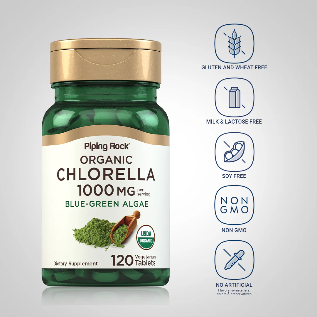 Chlorella (Organic), 1000 mg (per serving), 120 Vegetarian Tablets, 2  Bottles - Image 4