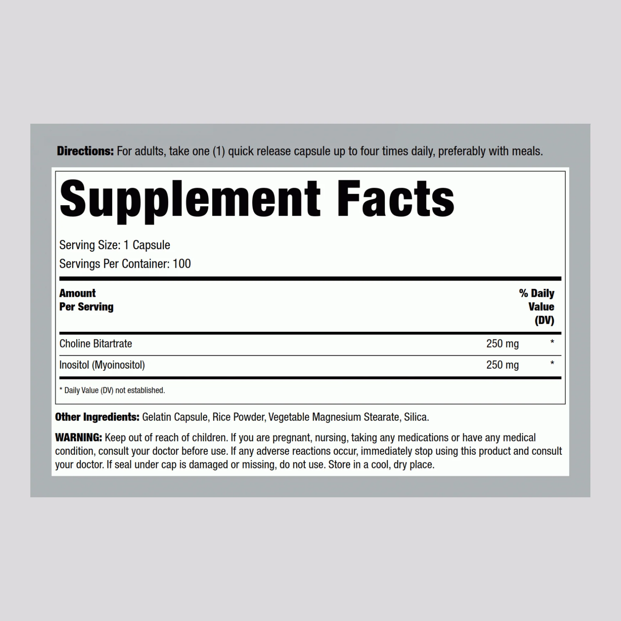 Choline & Inositol 500 mg, 100 Quick Release Capsules, 2  Bottles - Image 2