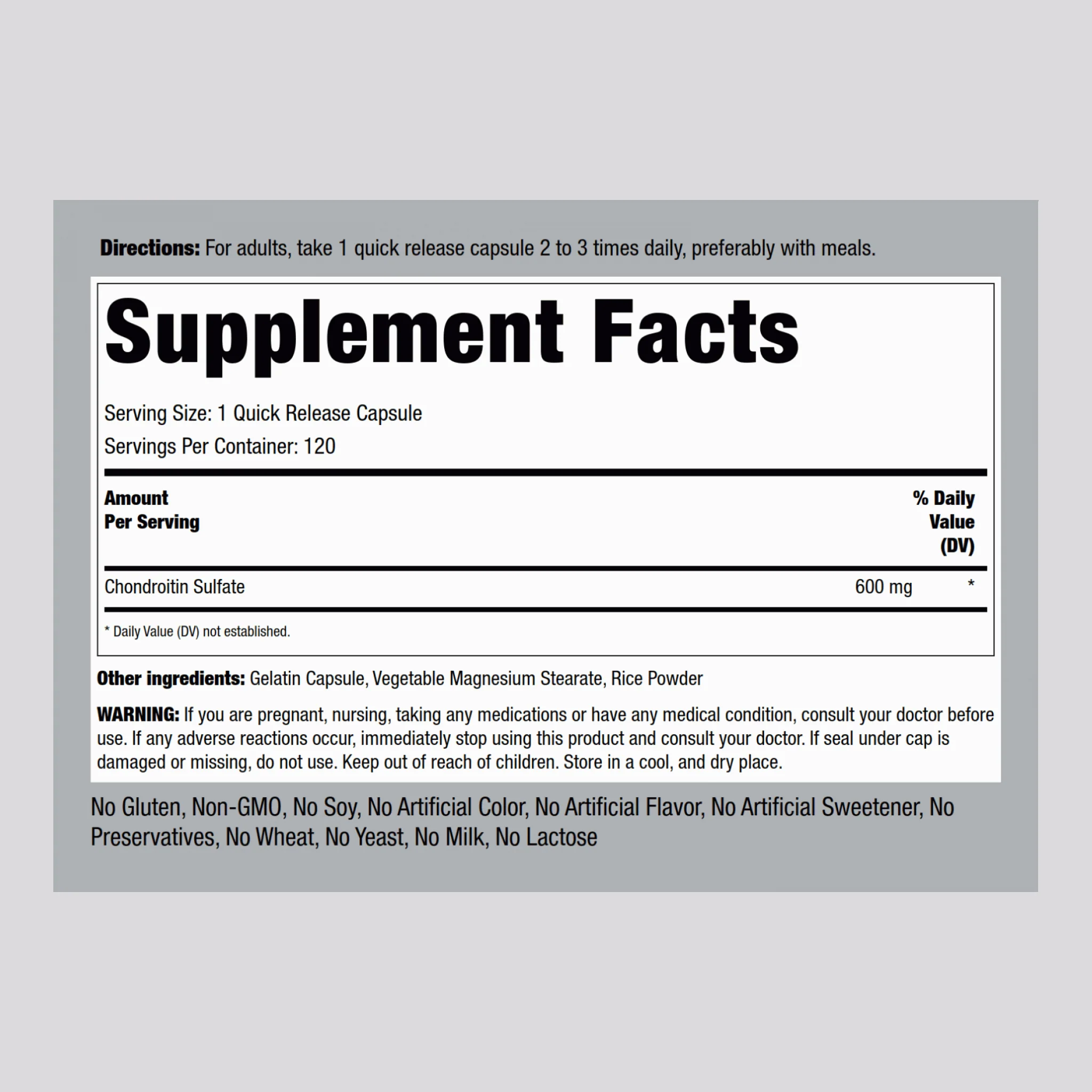 Chondroitin Sulfate, 600 mg, 120 Quick Release Capsules, 2  Bottles - Image 2