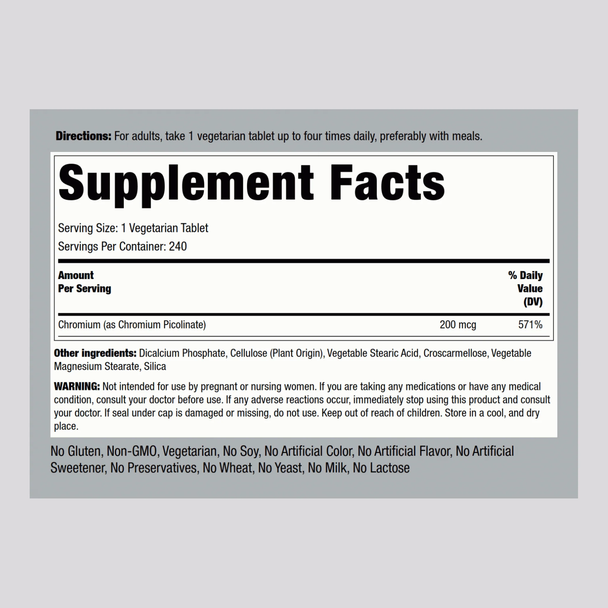 Chromium Picolinate, 200 mcg, 240 Tablets - Image 2
