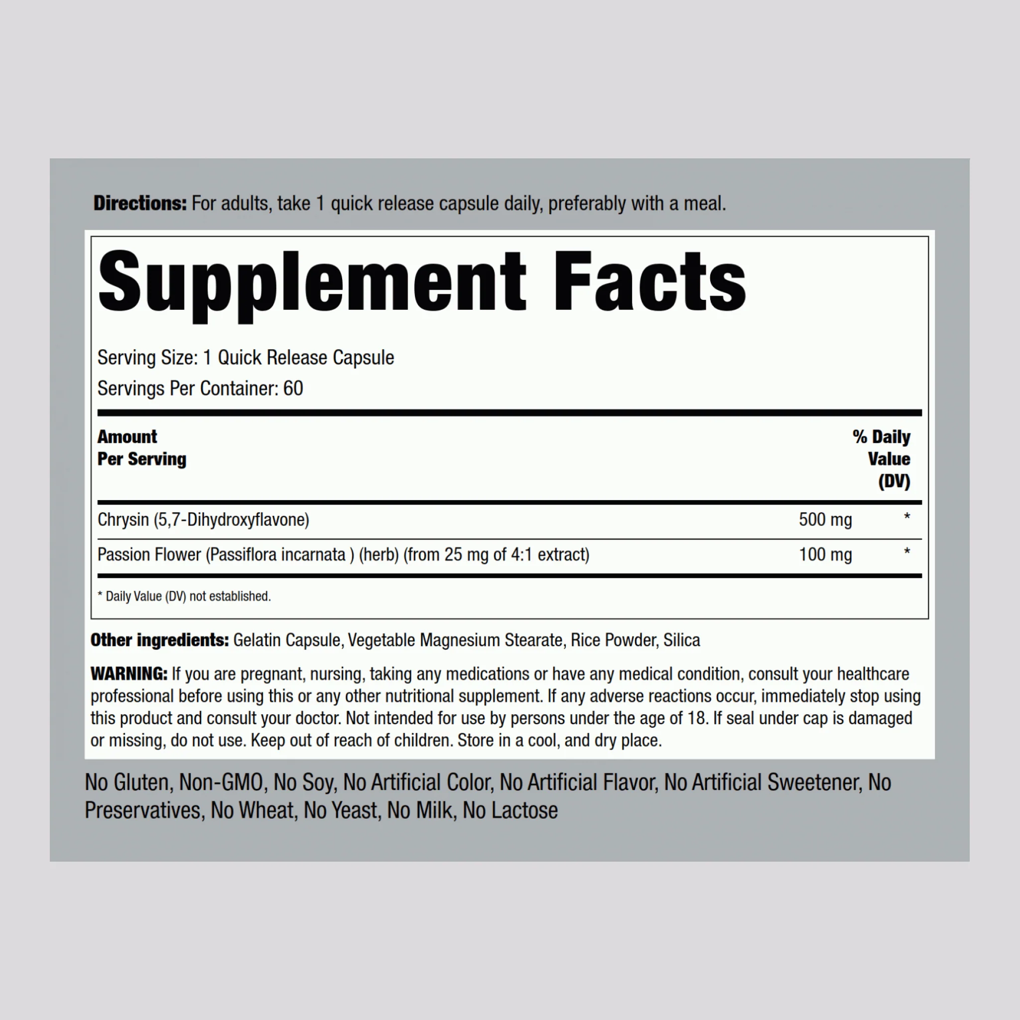 Chrysin Extract (Passion Flower Ext), 500 mg, 60 Quick Release Capsules, 2  Bottles - Image 2