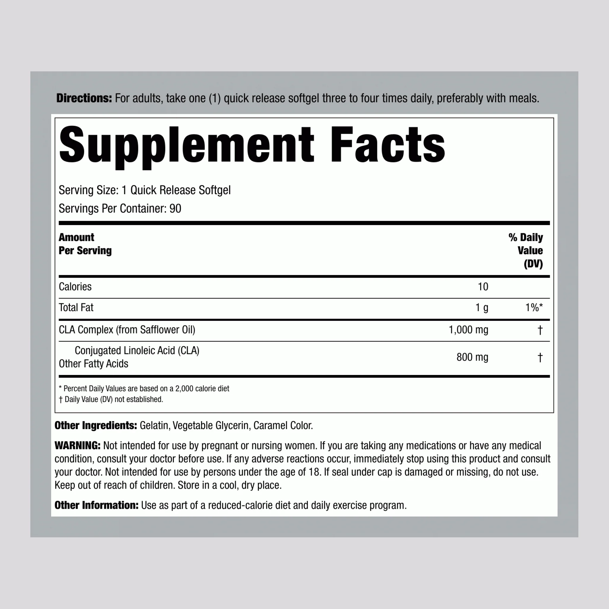 CLA 1000, 1000 mg, 90 Softgels - Image 2