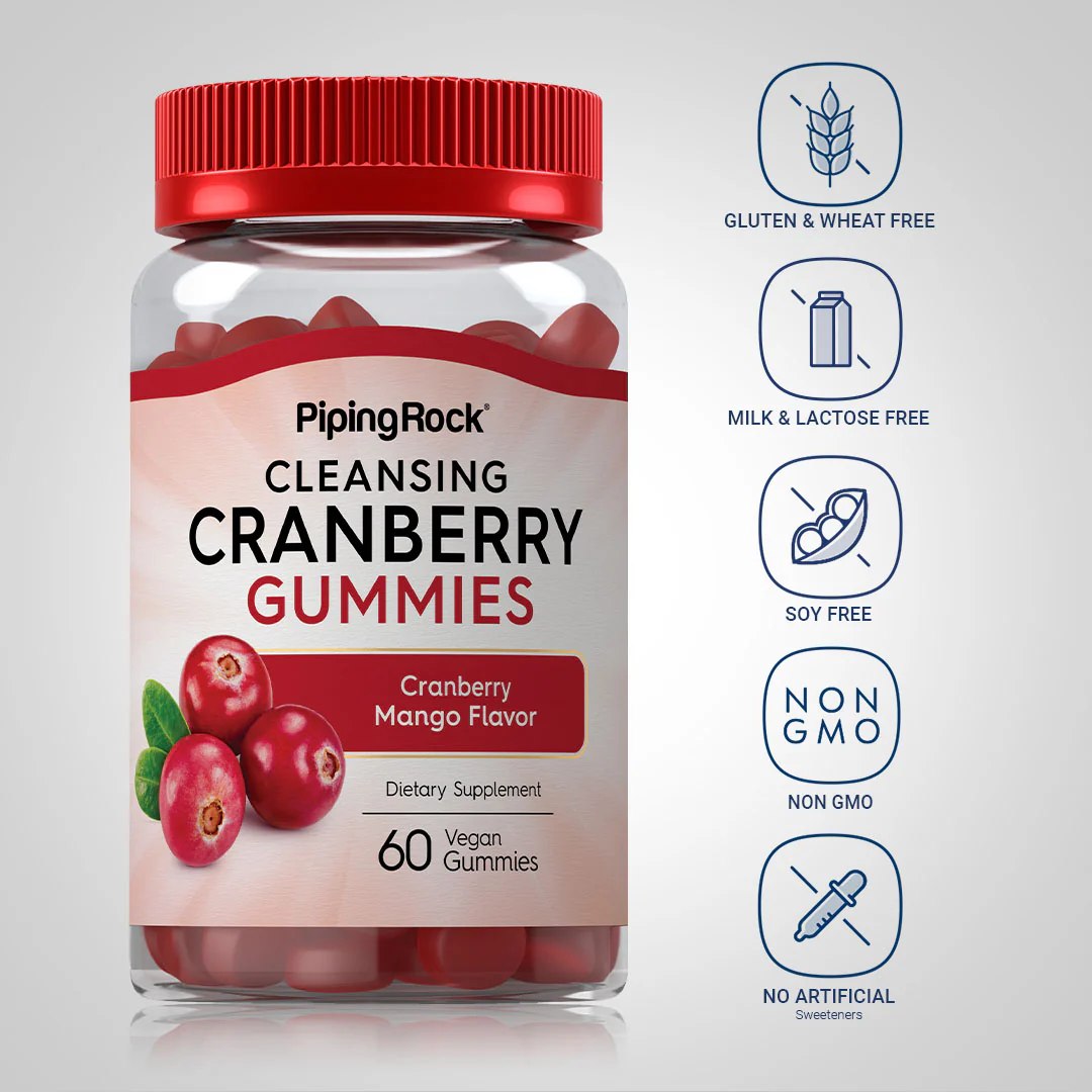 Cleansing Cranberry (Delicious Cranberry Mango), 60 Vegan Gummies - Image 4