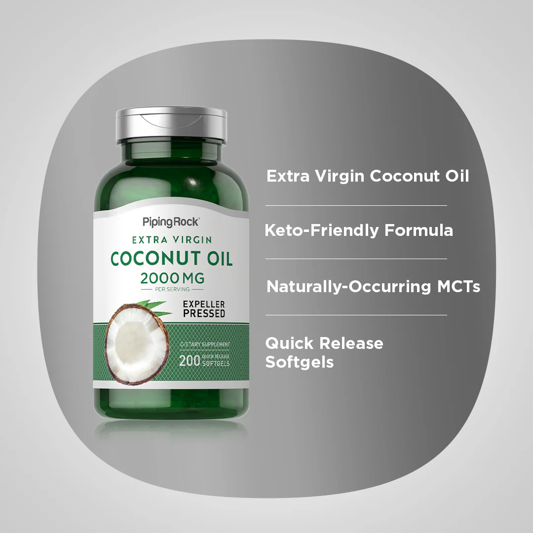 Coconut Oil (Extra Virgin), 2000 mg (per serving), 200 Quick Release Softgels - Image 4