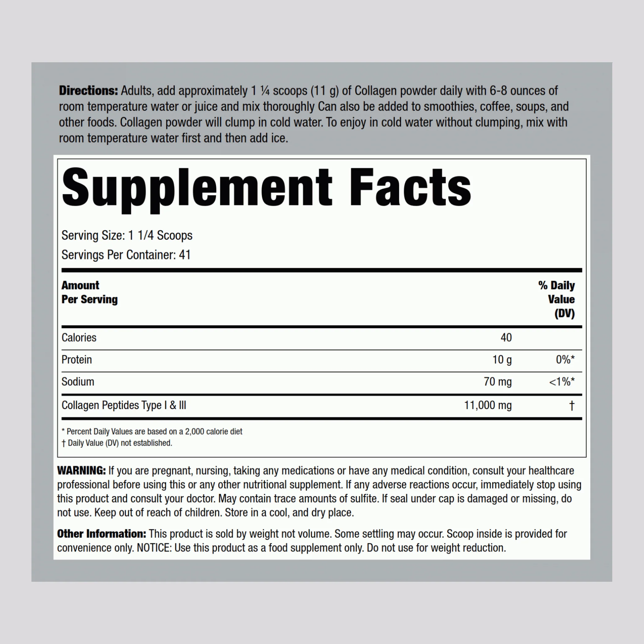 Collagen Peptides Type I & III Powder PeptiFit, 1 lb (454 g) Bottle - Image 2