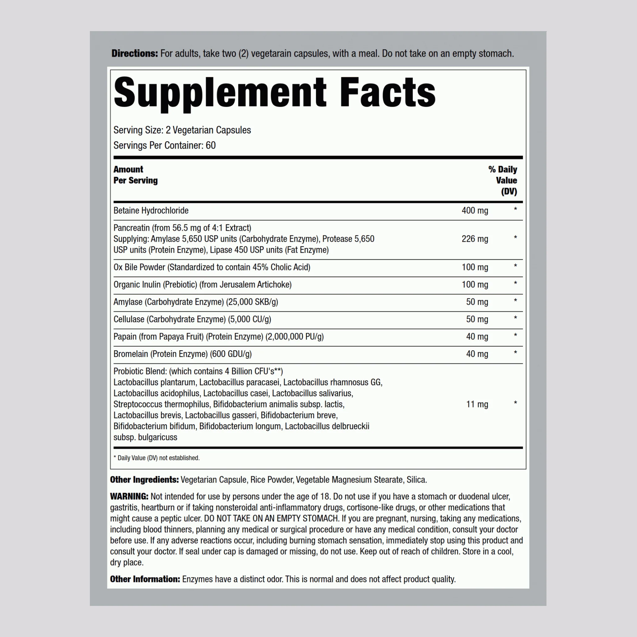 Complete Digestant Multi Enzyme + Probiotic, 120 Vegetarian Capsules, 2  Bottles - Image 2