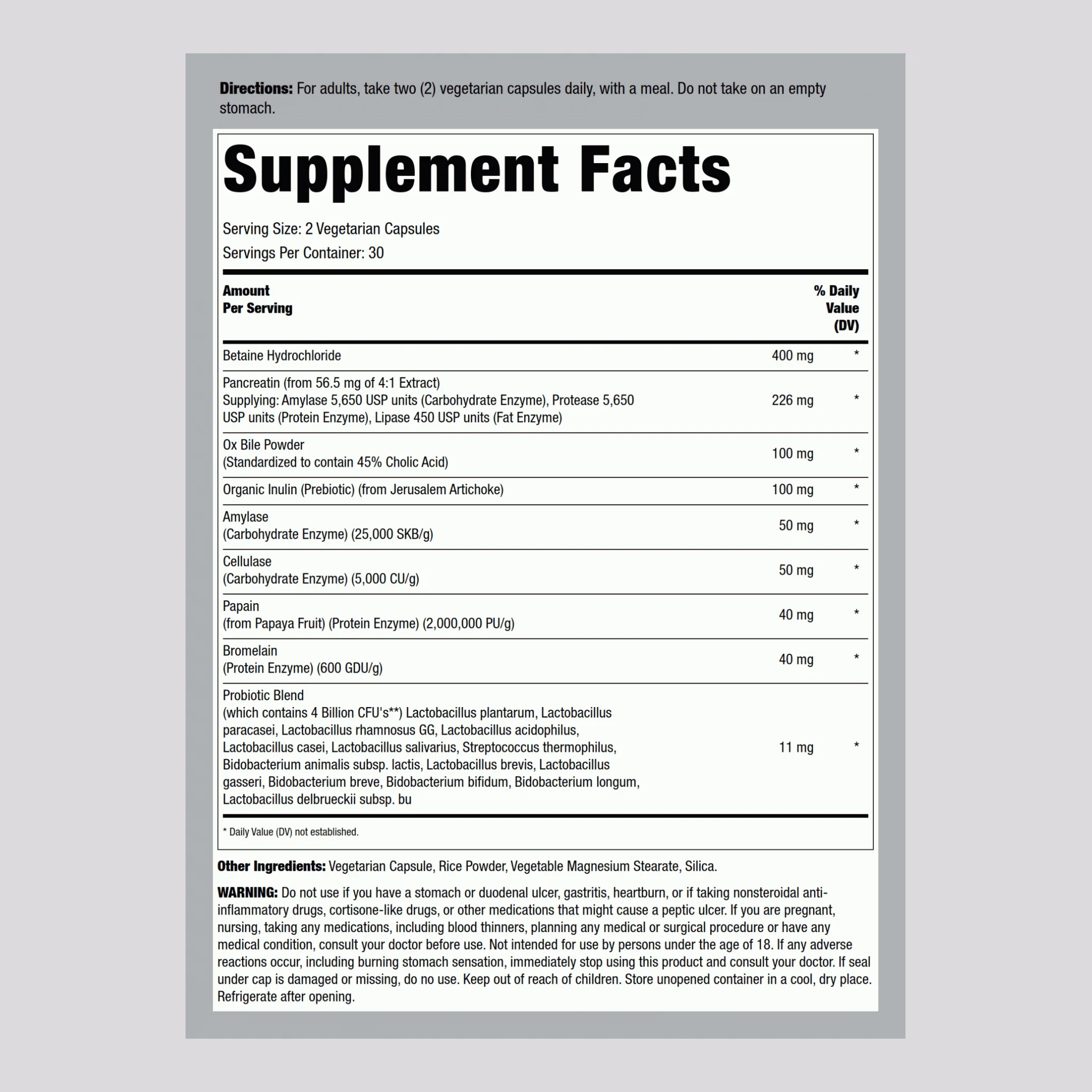 Complete Digestant Multi Enzyme + Probiotic, 60 Vegetarian Capsules - Image 2