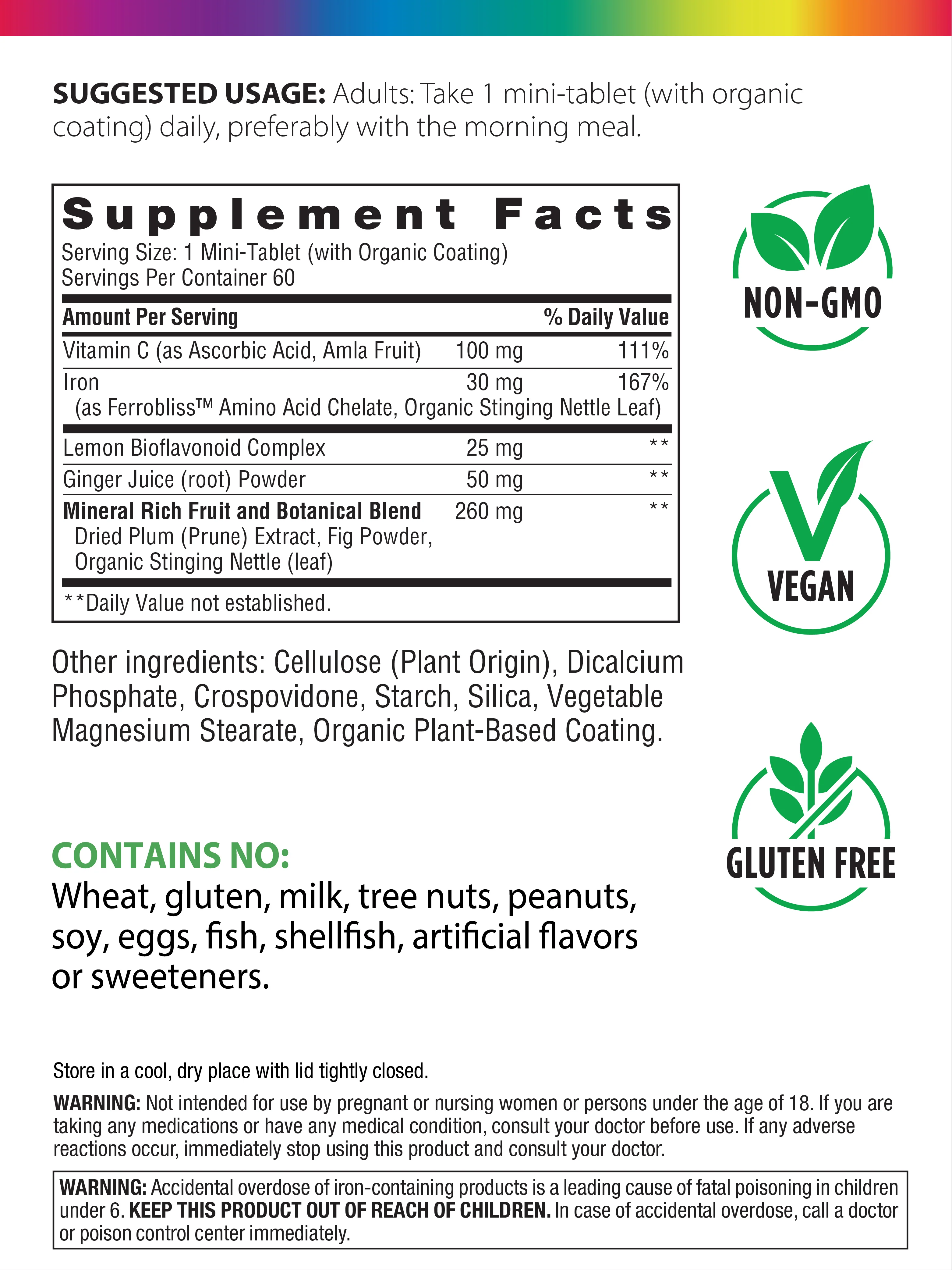Complete Iron Mini-Tablets + Real Food Nutrients, 60 Vegan Mini-Tablets - Image 3