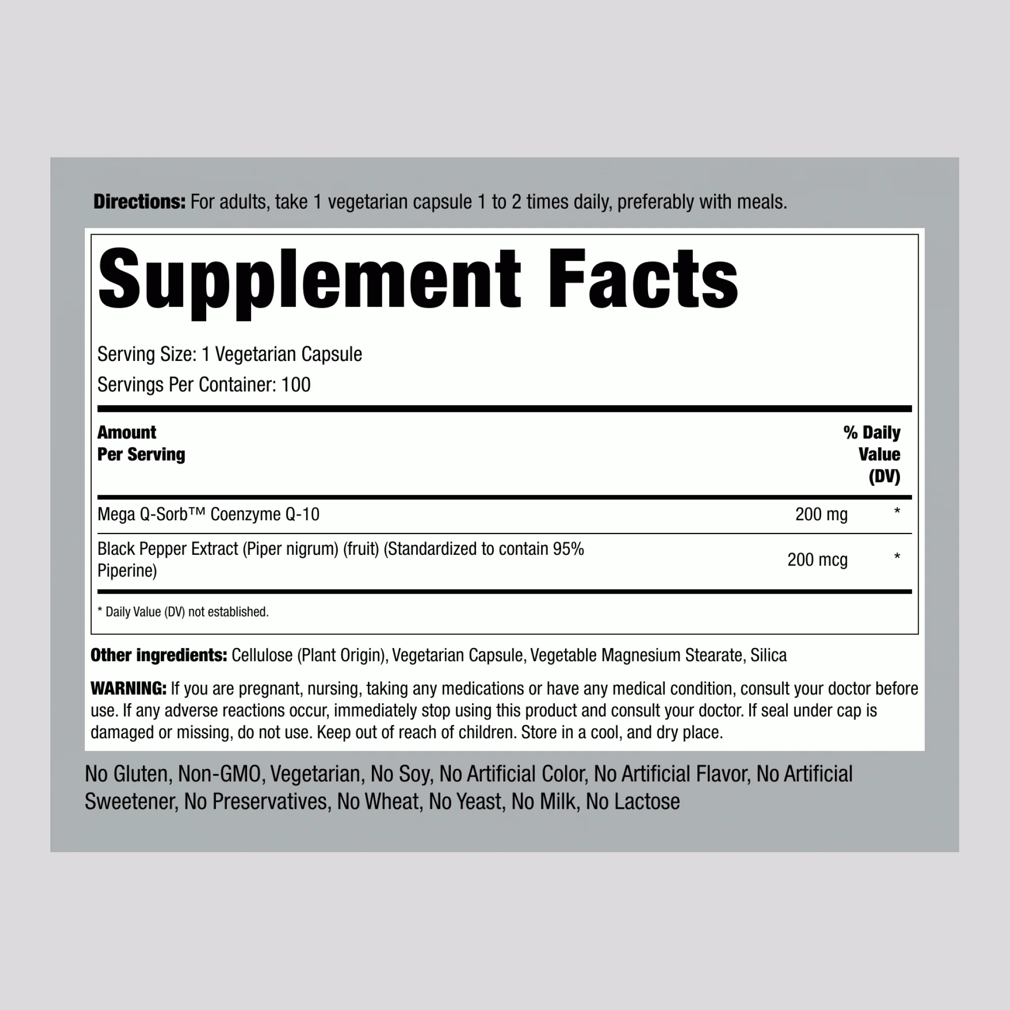 CoQ10, 200 mg, 100 Vegetarian Capsules - Image 2