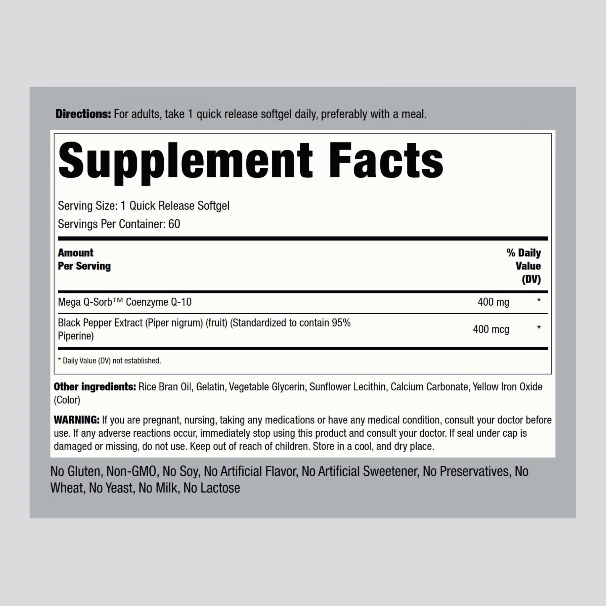 CoQ10, 400 mg, 60 Quick Release Softgels - Image 2
