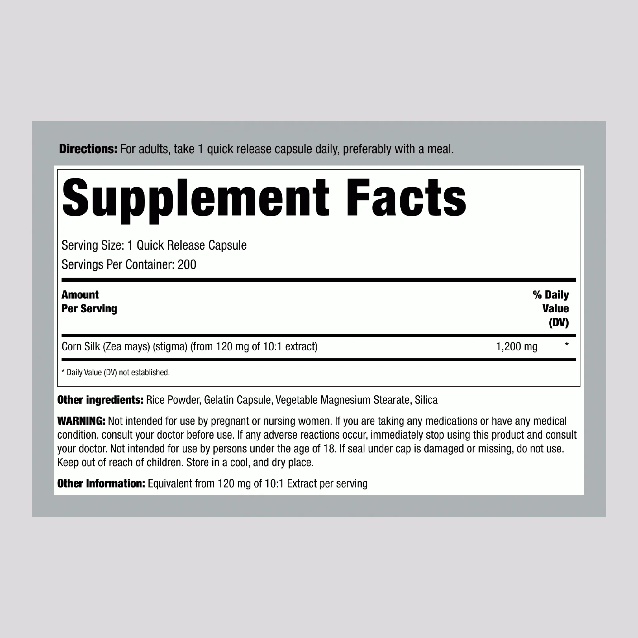 Corn Silk, 1200 mg, 200 Quick Release Capsules - Image 2
