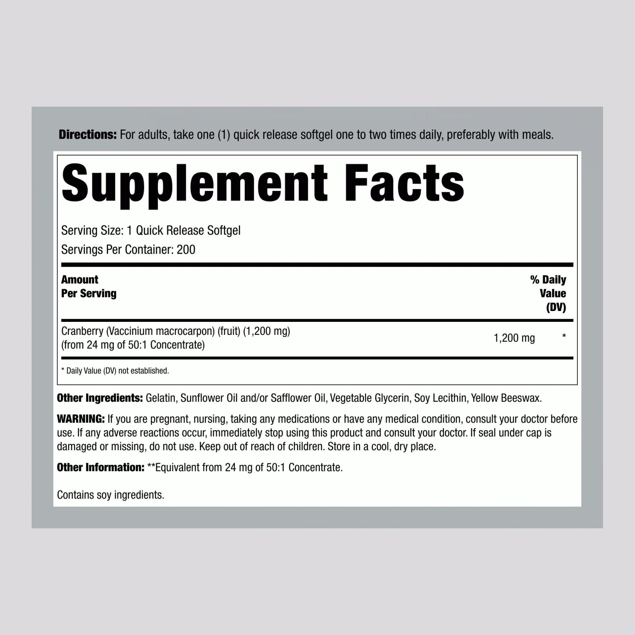 Cranberry Extract, 1200 mg, 200 Softgels - Image 2