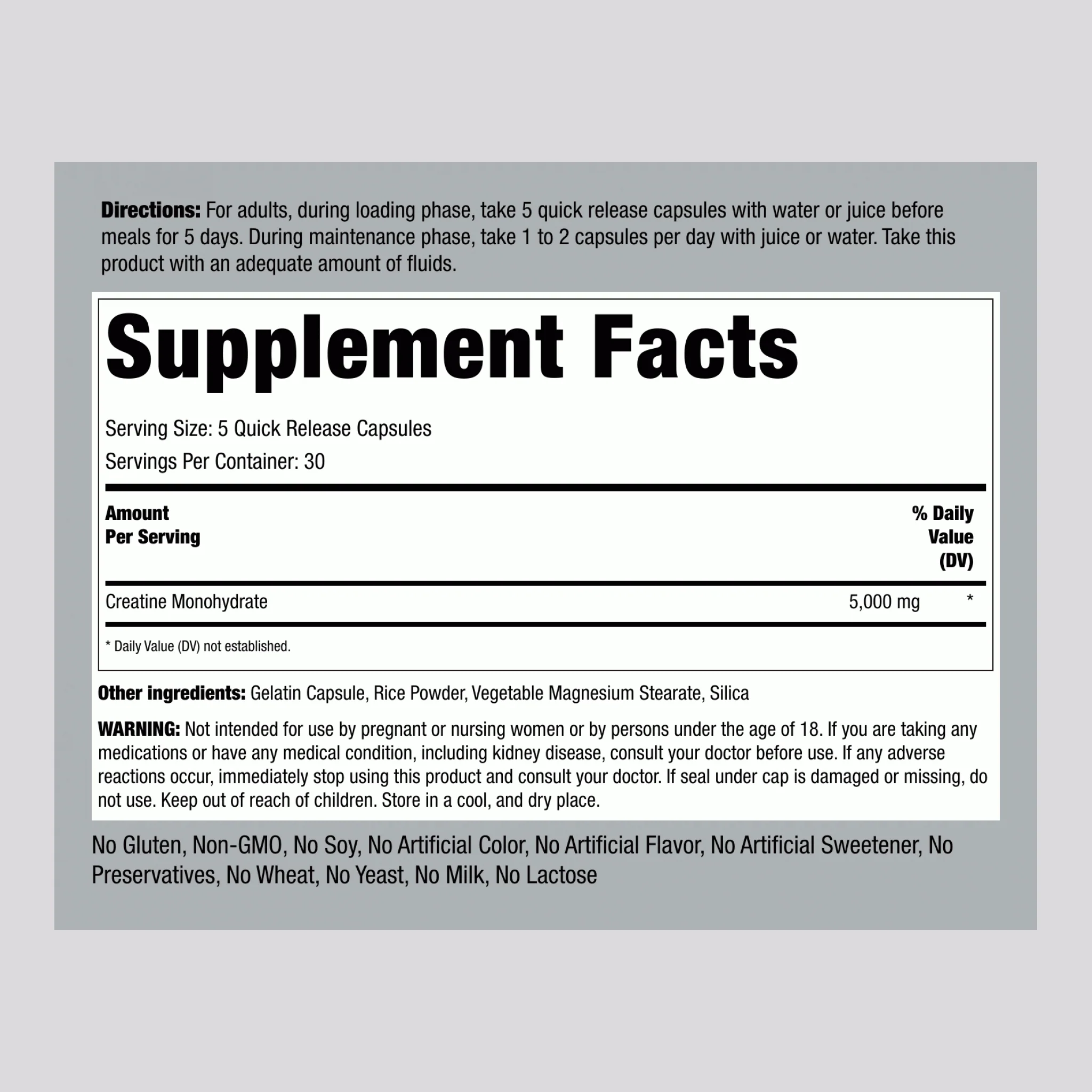 Creatine (Micronized), 5000 mg, 150 Quick Release Capsules - Image 2
