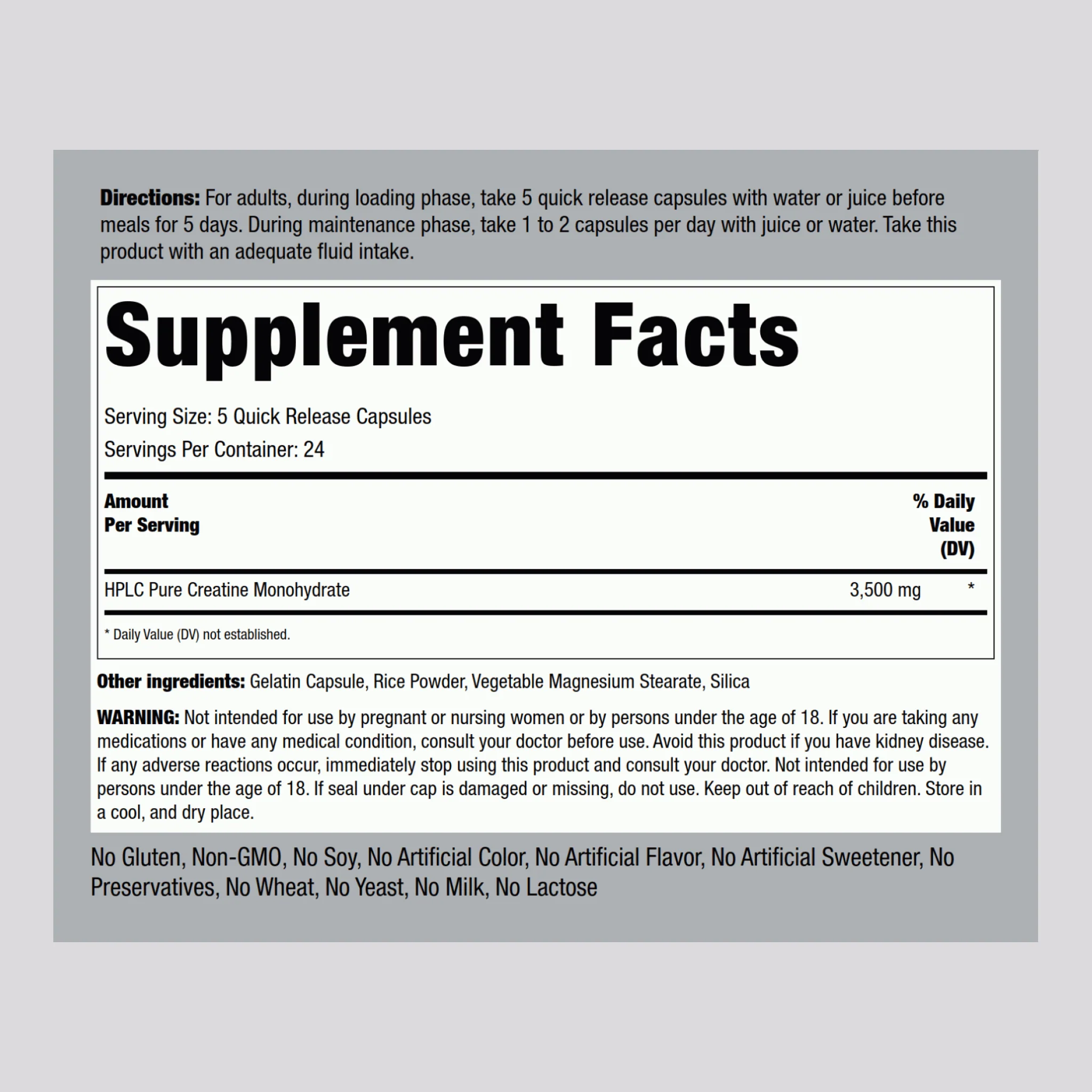 Creatine Monohydrate, 3500 mg (per serving), 120 Quick Release Capsules - Image 2