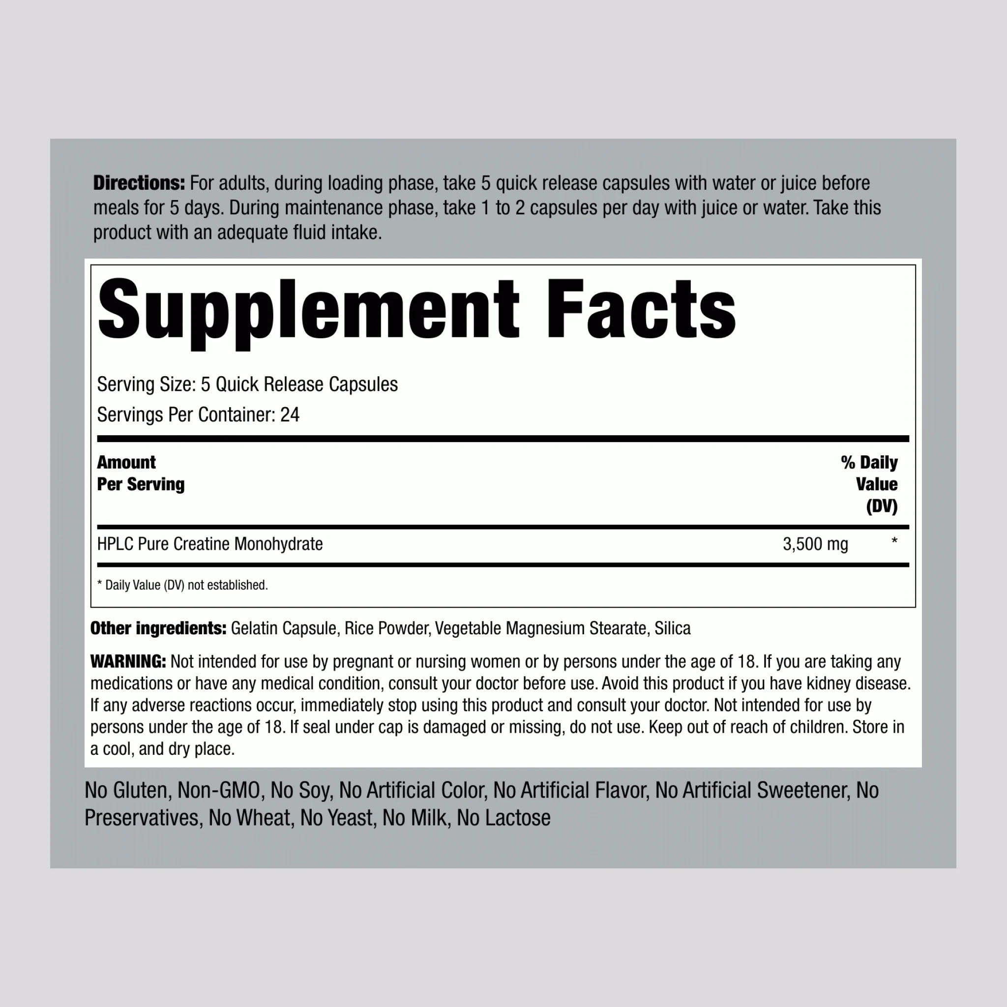 Creatine Monohydrate, 3500 mg (per serving), 120 Quick Release Capsules, 2  Bottles - Image 2