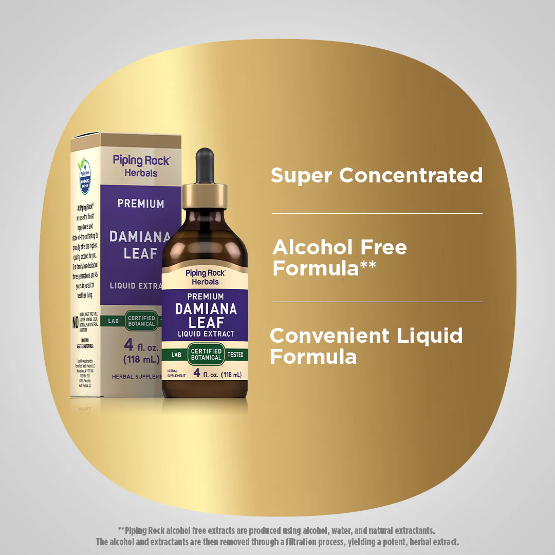 Damiana Leaf Liquid Extract Alcohol Free, 4 fl oz (118 mL) Dropper Bottle - Image 3