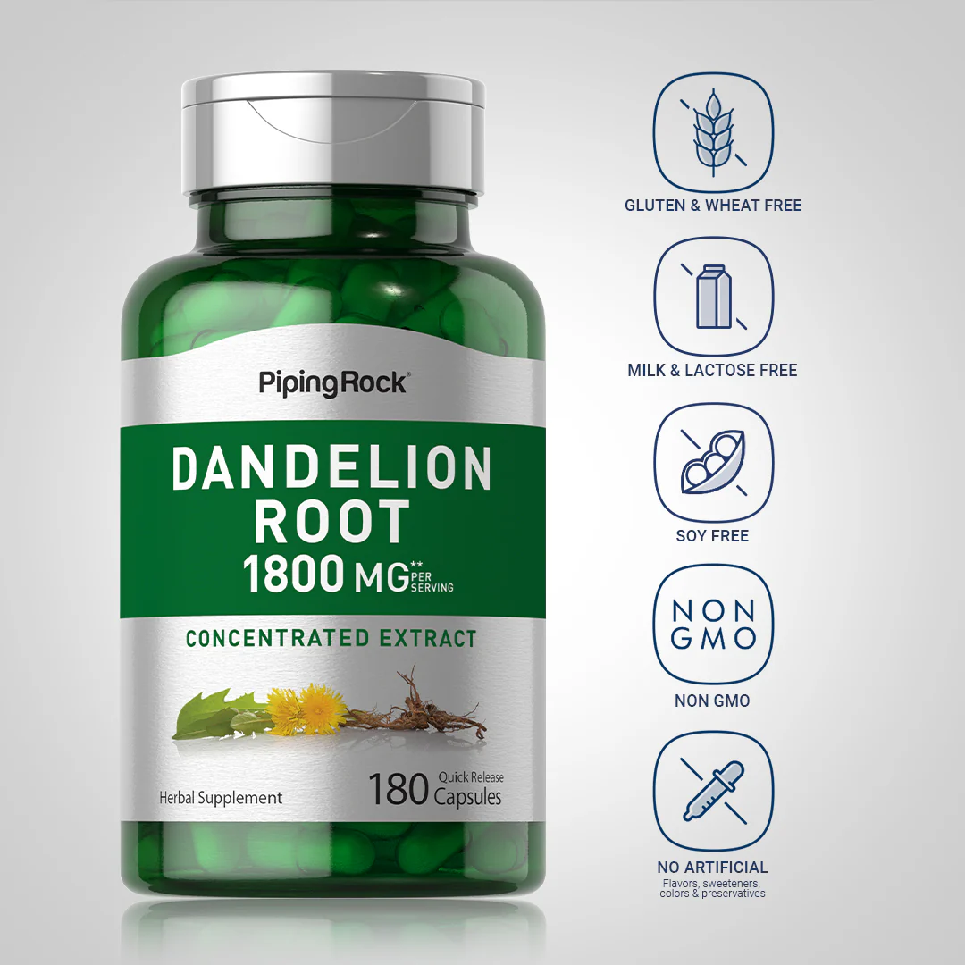 Dandelion Root, 1800 mg (per serving), 180 Quick Release Capsules, 2  Bottles - Image 5