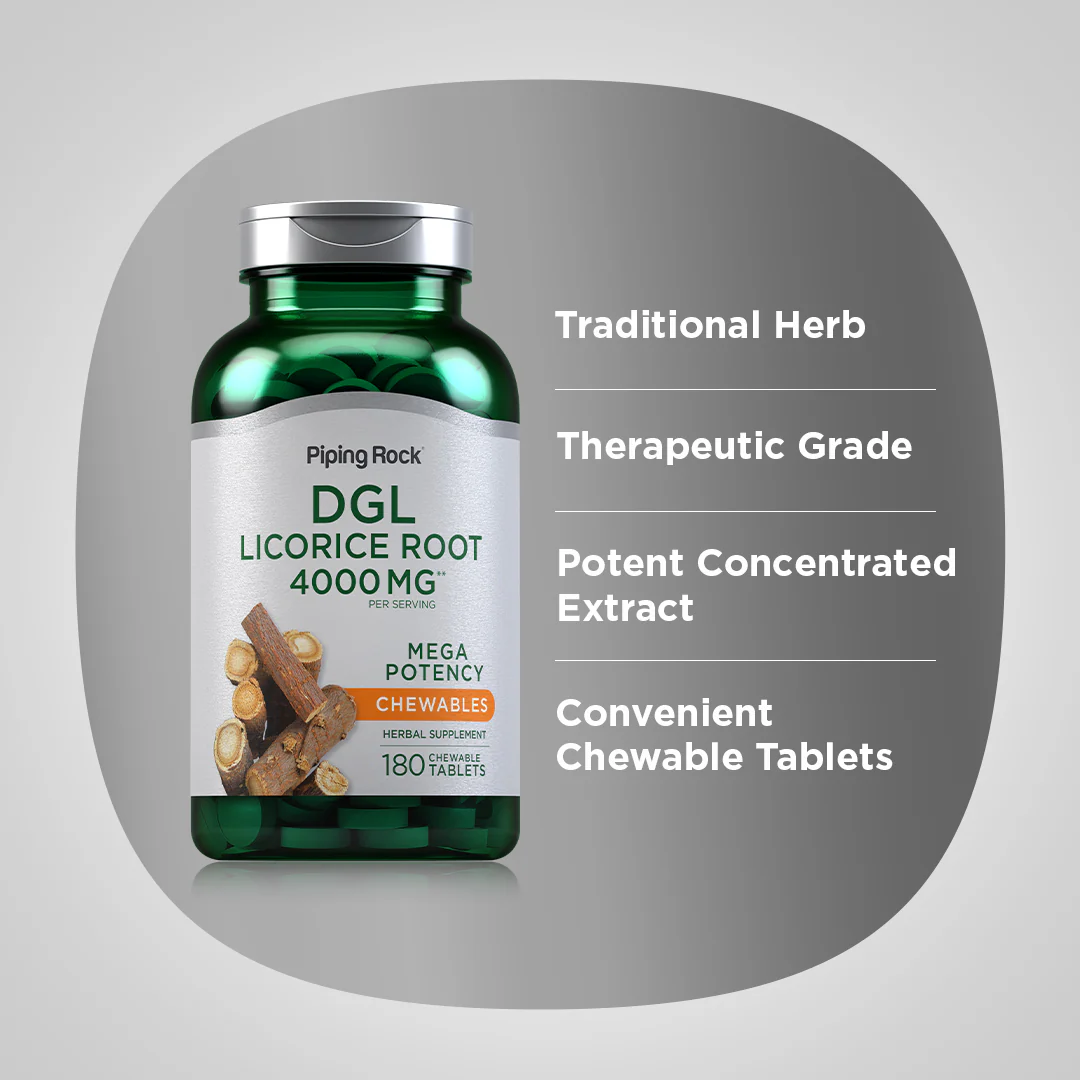 DGL Licorice Root Chewable Mega Potency (Deglycyrrhizinated), 4000 mg (per serving), 180 Chewable Tablets - Image 4